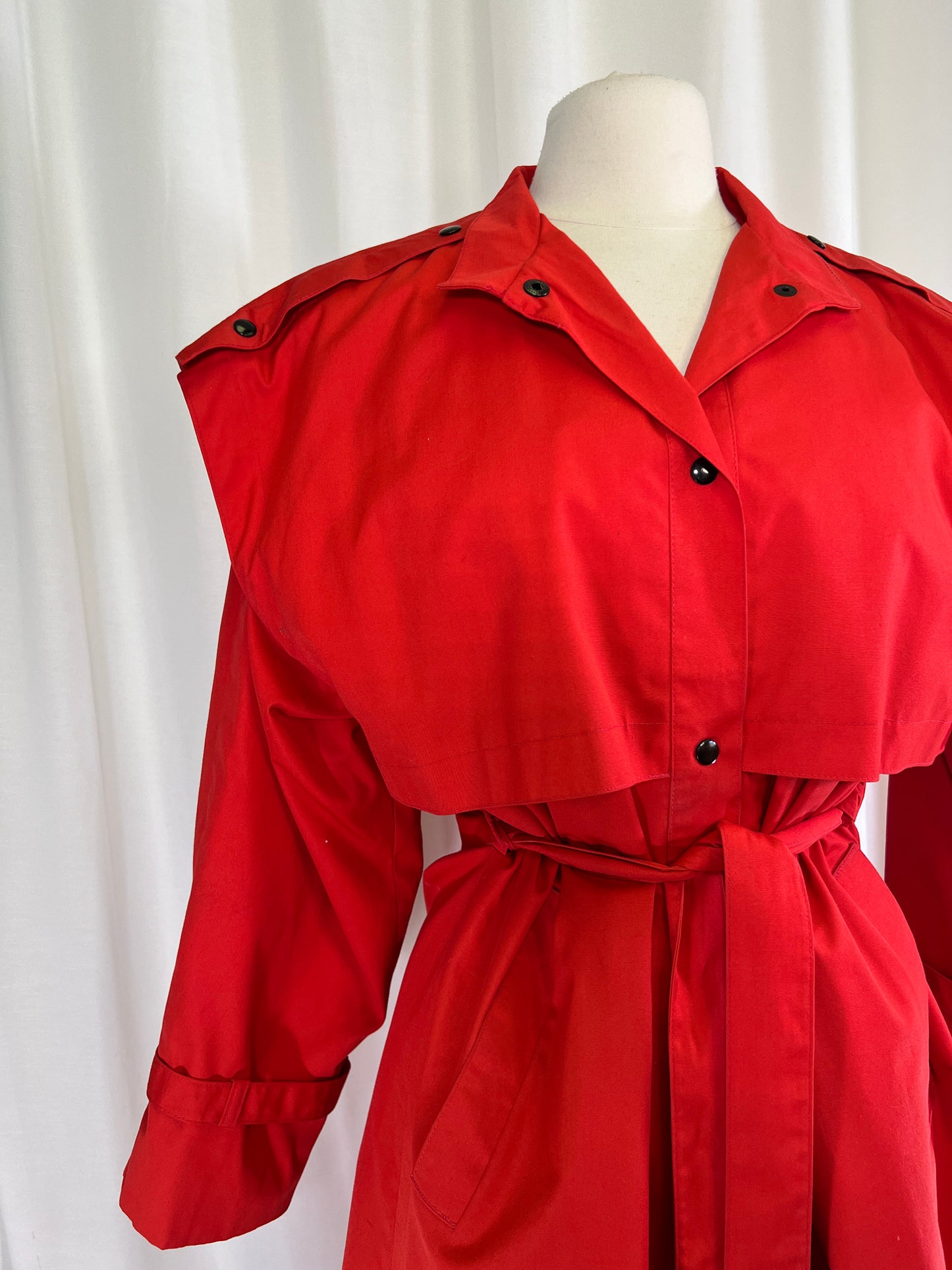 80s Cyclone Red Futuristic Button Up Trench Coat