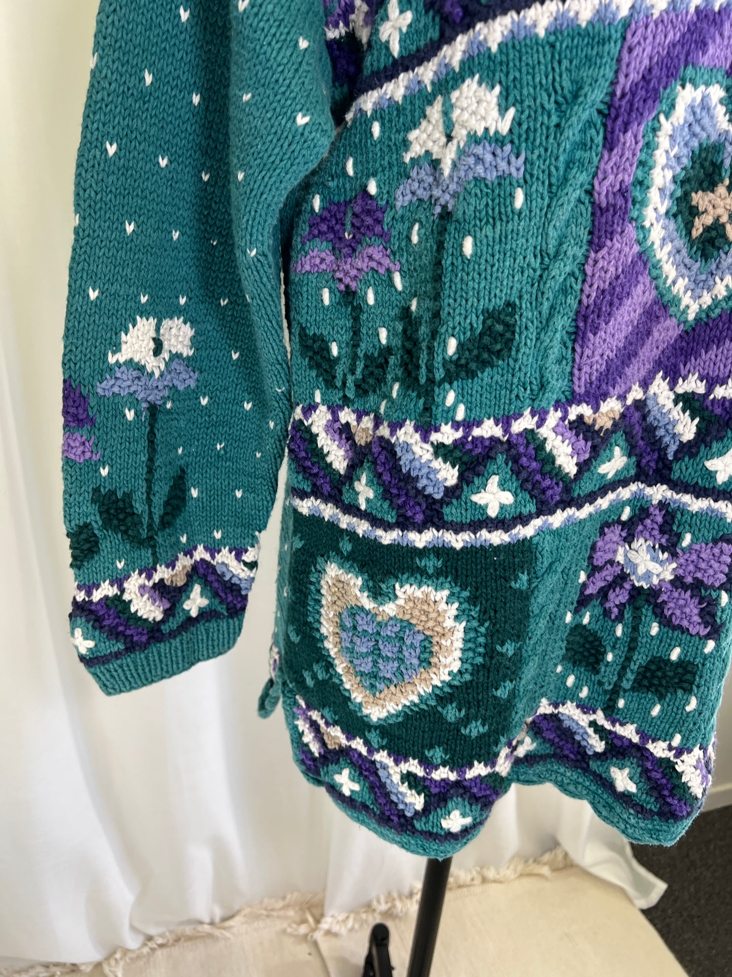 90s Northern Isles Purple and Green Heart Sweater