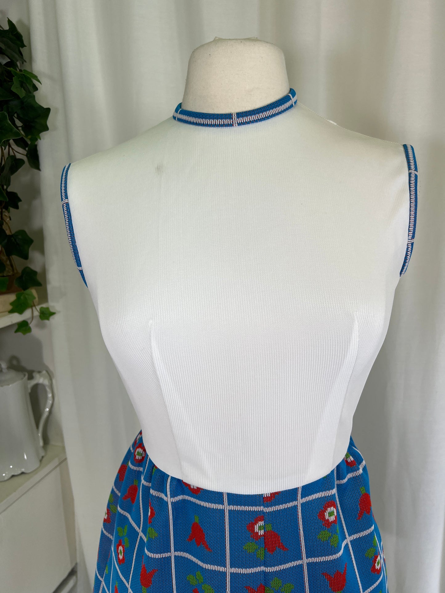 60s Red White and Blue Floral Mini Dress