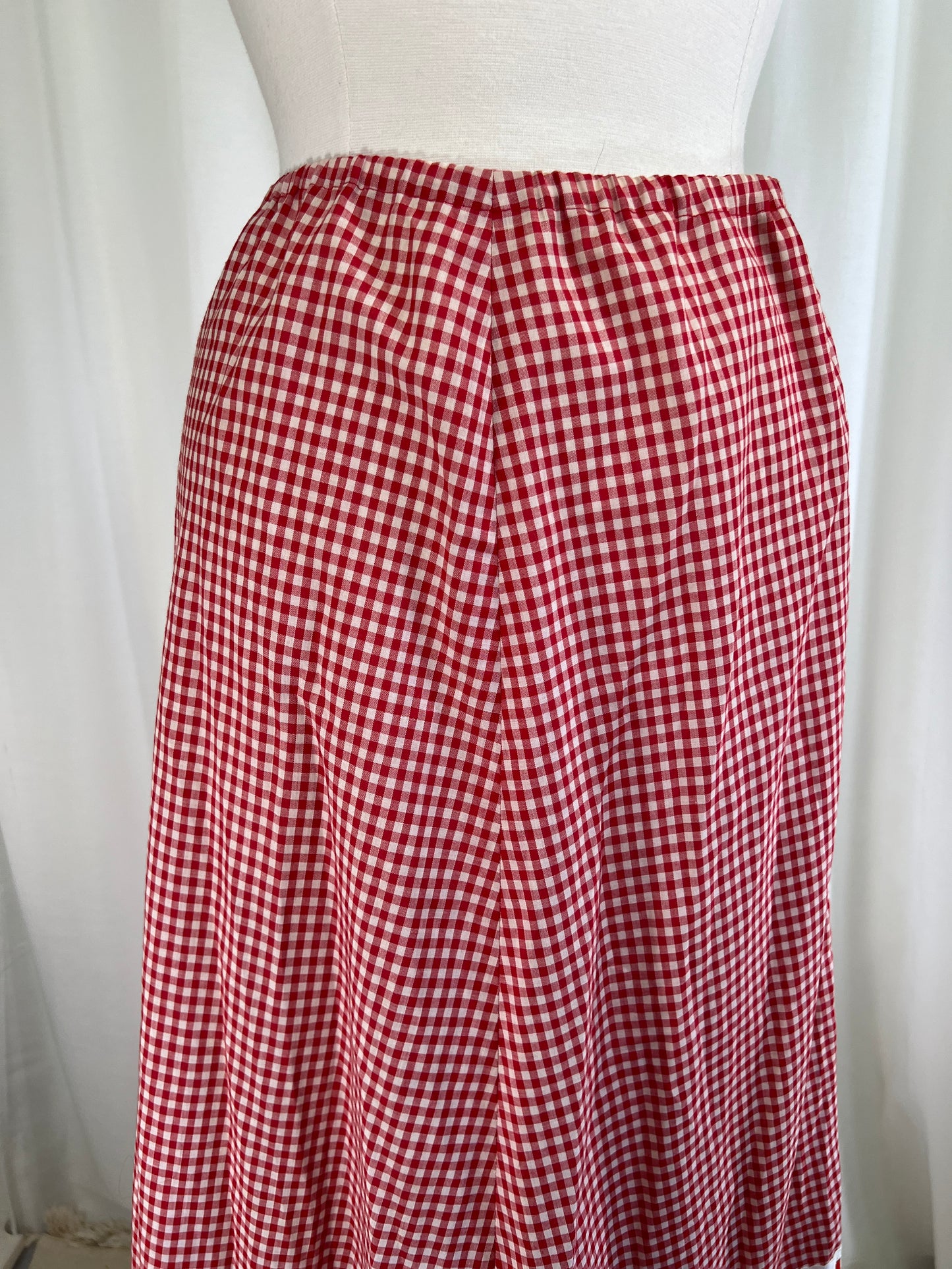 70s Red Gingham and Bows Maxi Skirt