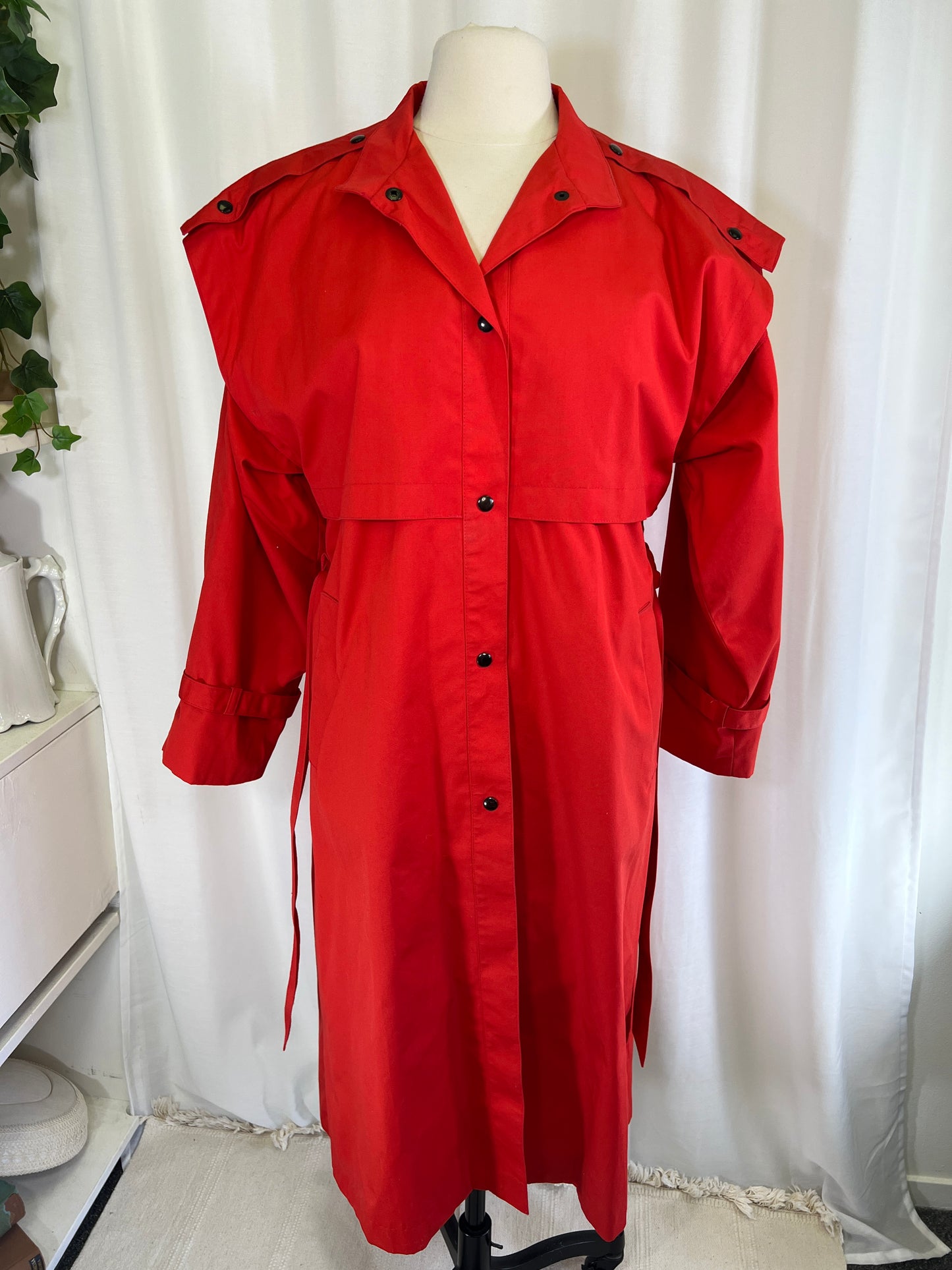 80s Cyclone Red Futuristic Button Up Trench Coat