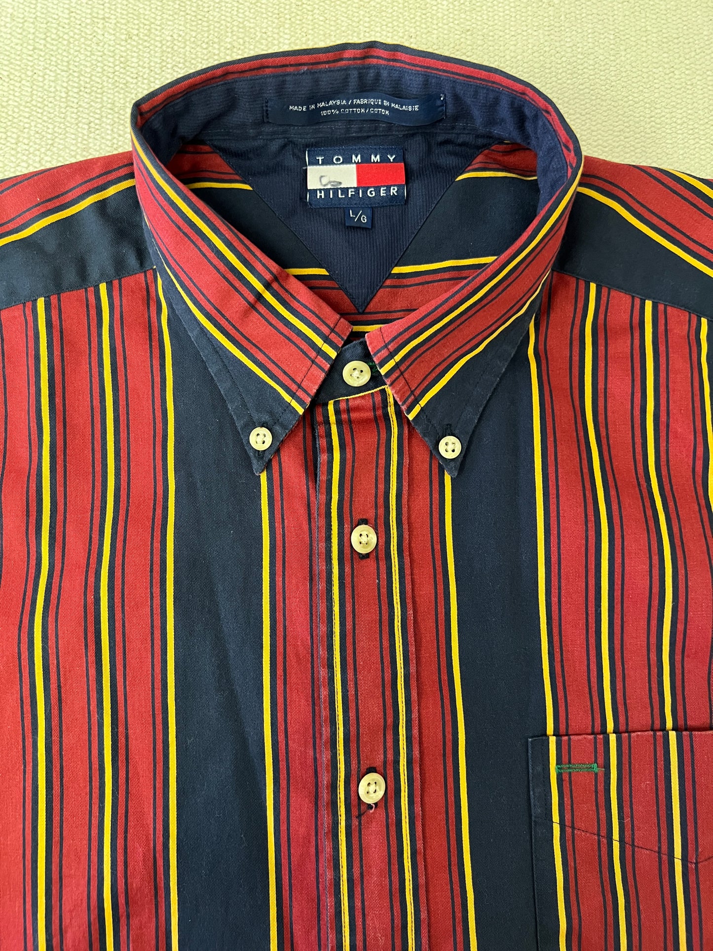 90s Tommy Hilfiger Red and Blue Striped Button Down Shirt