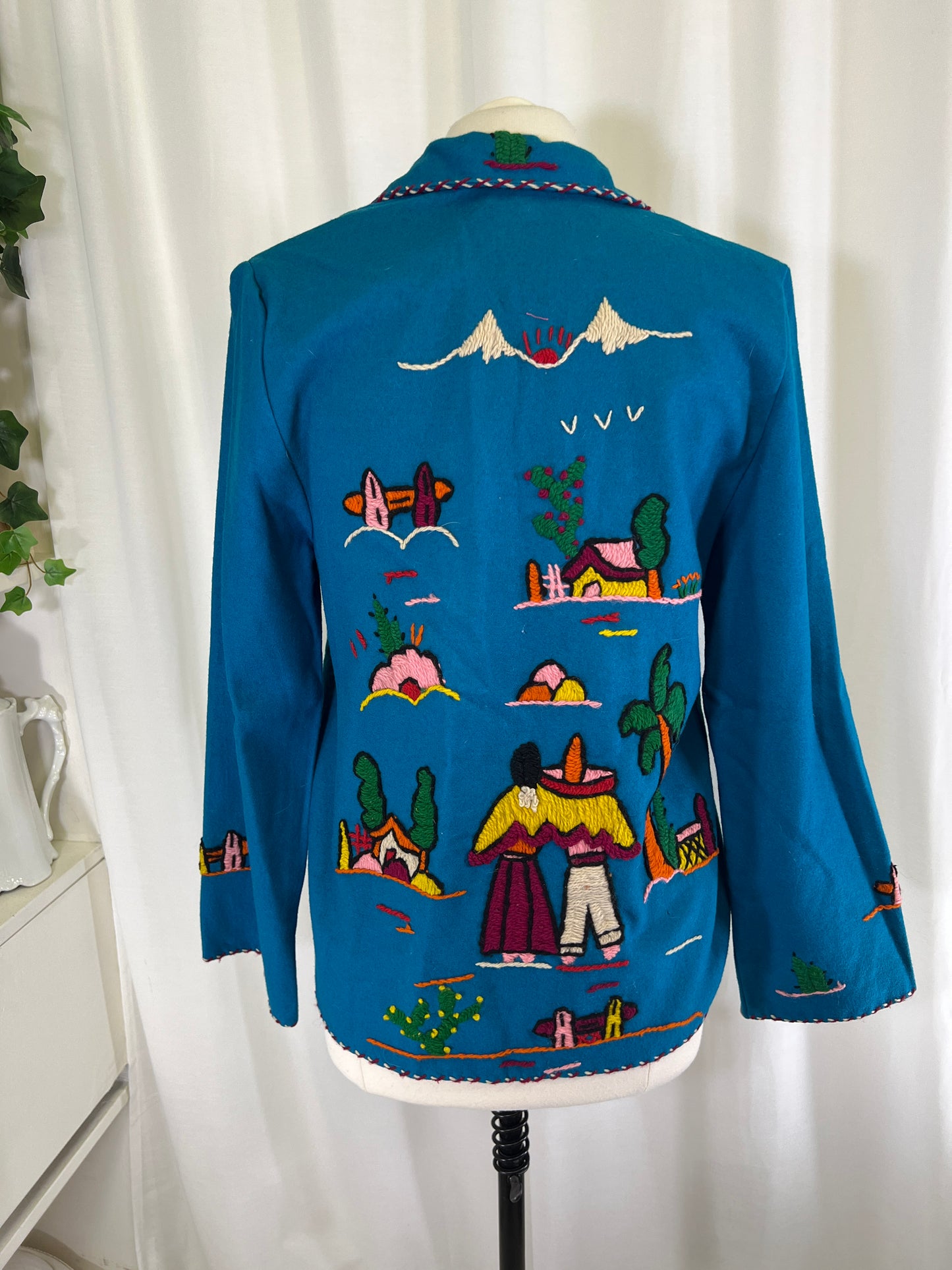 50s Blue Embroidered Amex Wool Mexican Souvenir Jacket