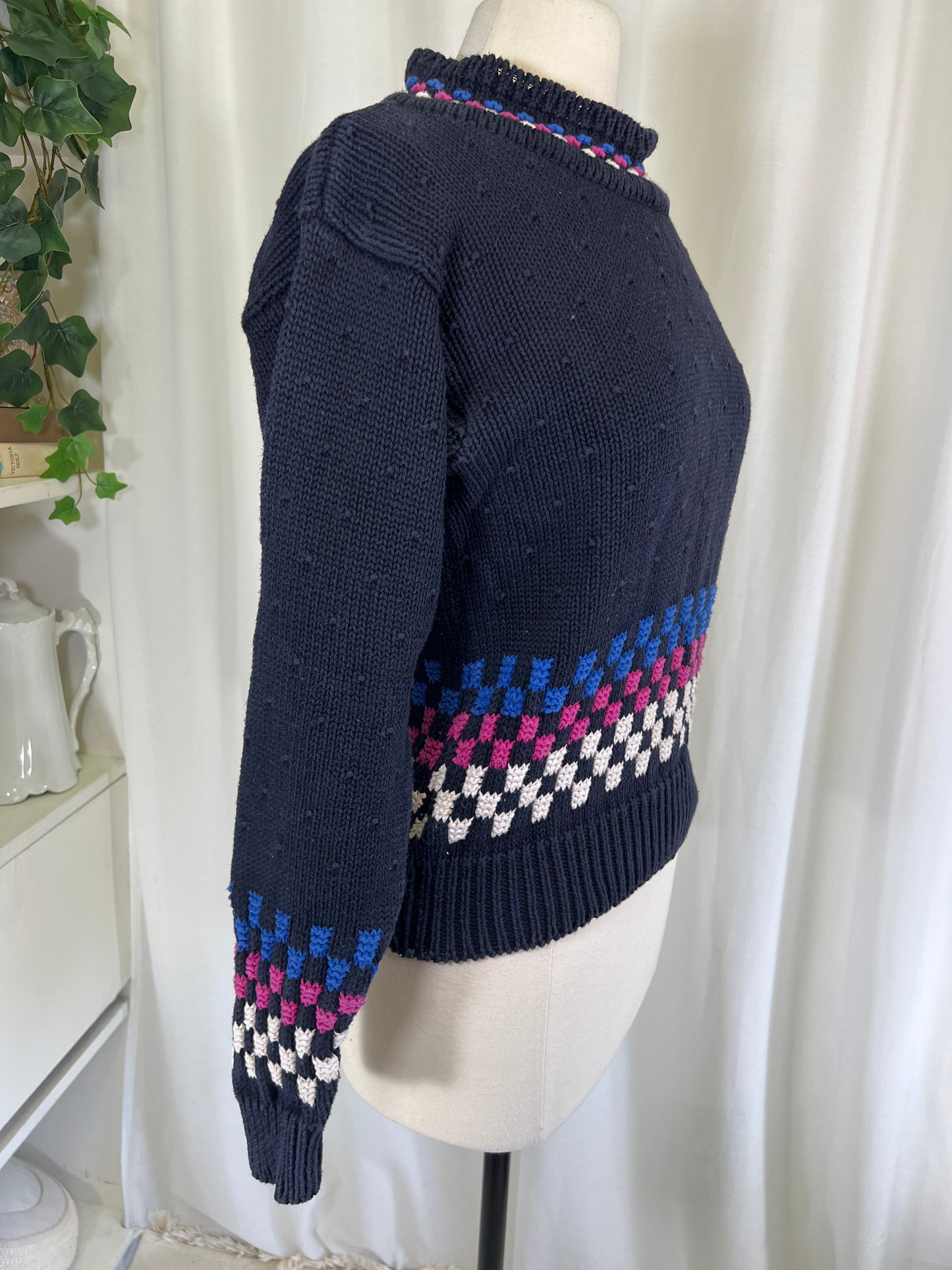 90s Liz Sport Blue and Purple Checkered Sweater