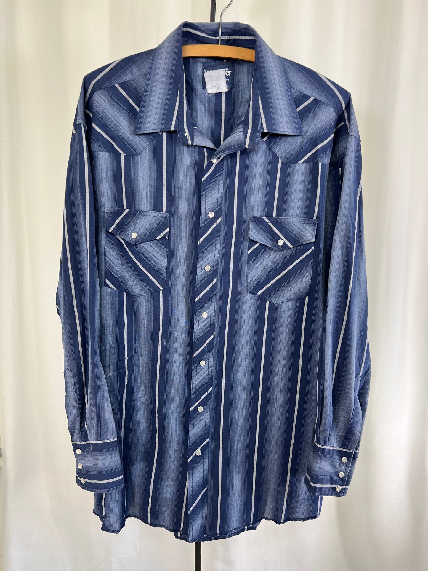 80s Wrangler Blue Striped Pearl Snap Shirt