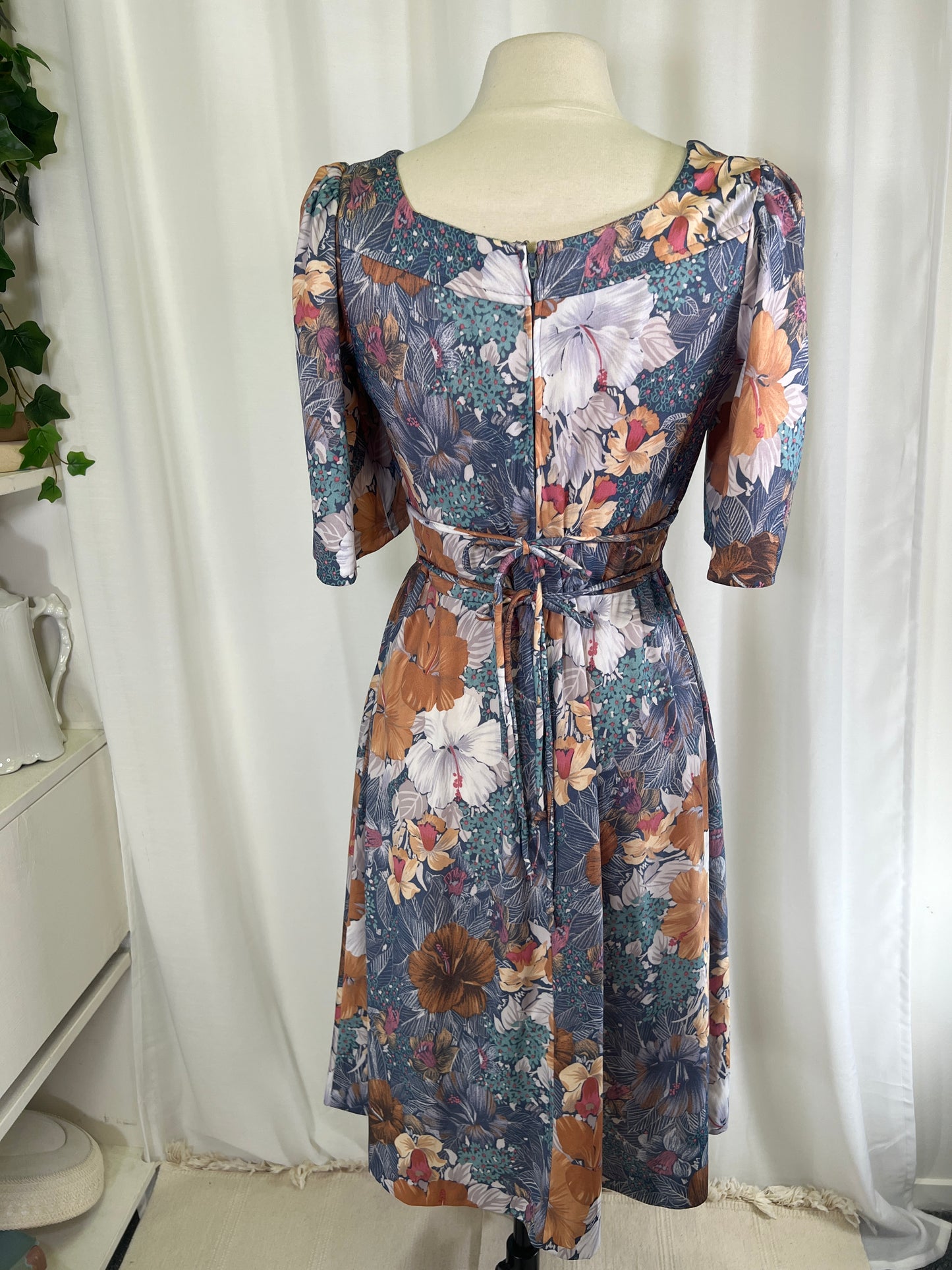 70s Prairie Faux CorsetBlue and Brown Floral Mini Dress