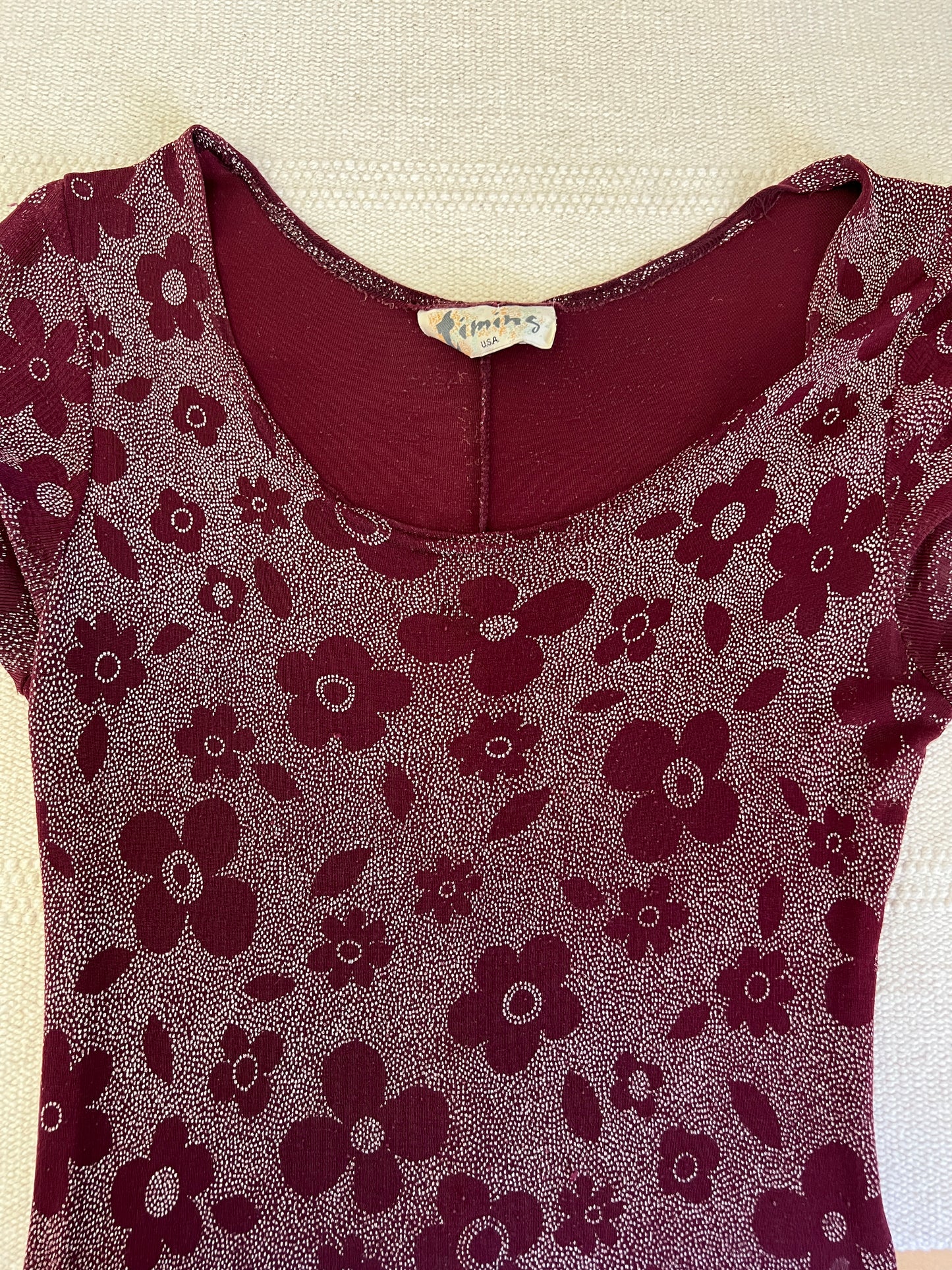 90s Timing Slinky Maroon Floral Daisy Dress