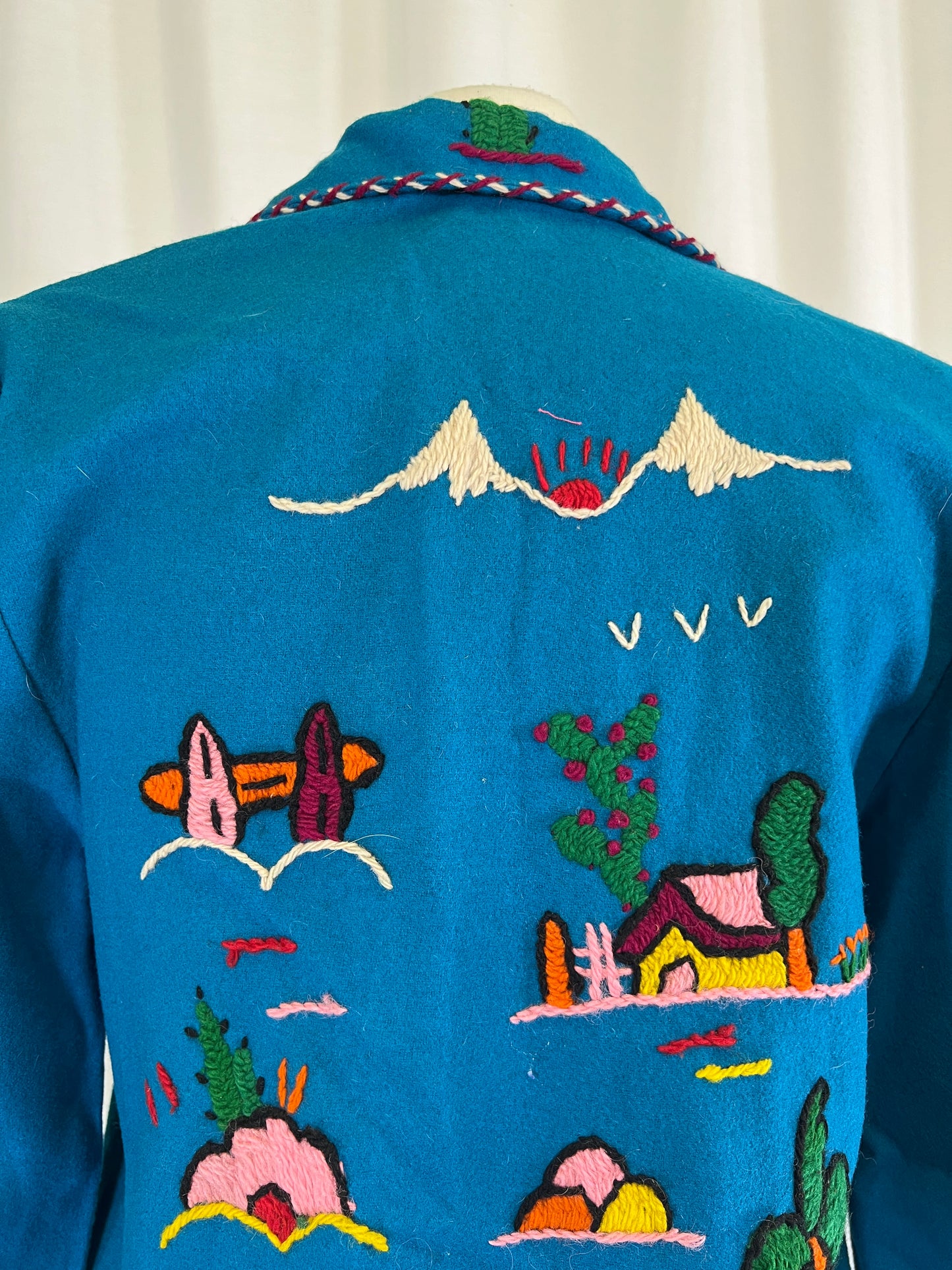 50s Blue Embroidered Amex Wool Mexican Souvenir Jacket