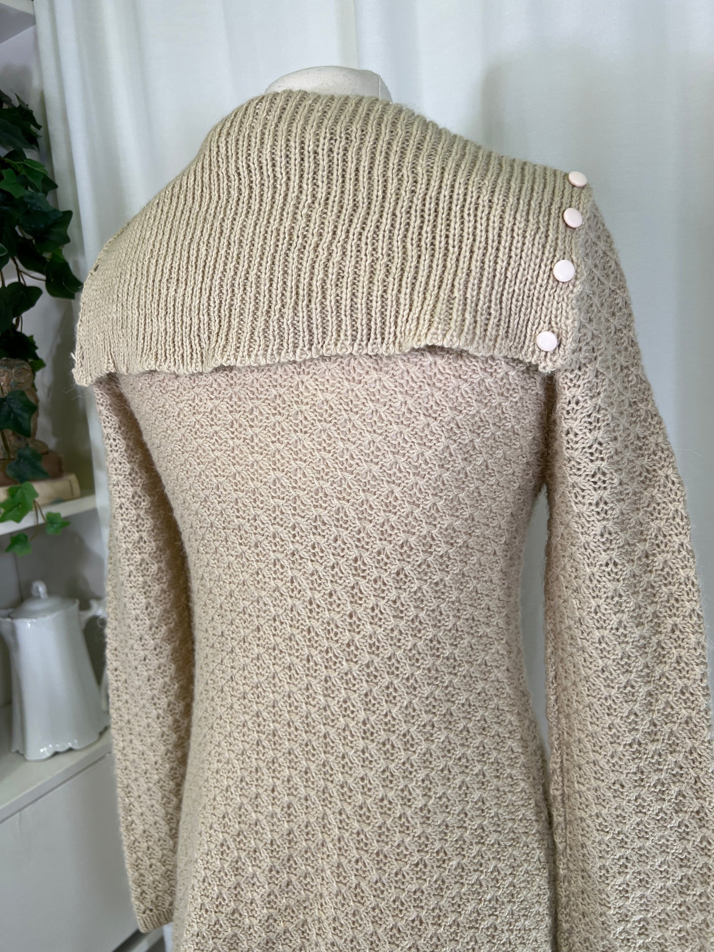 70s Aryeh Alpaca Blend Tan Crochet Dress