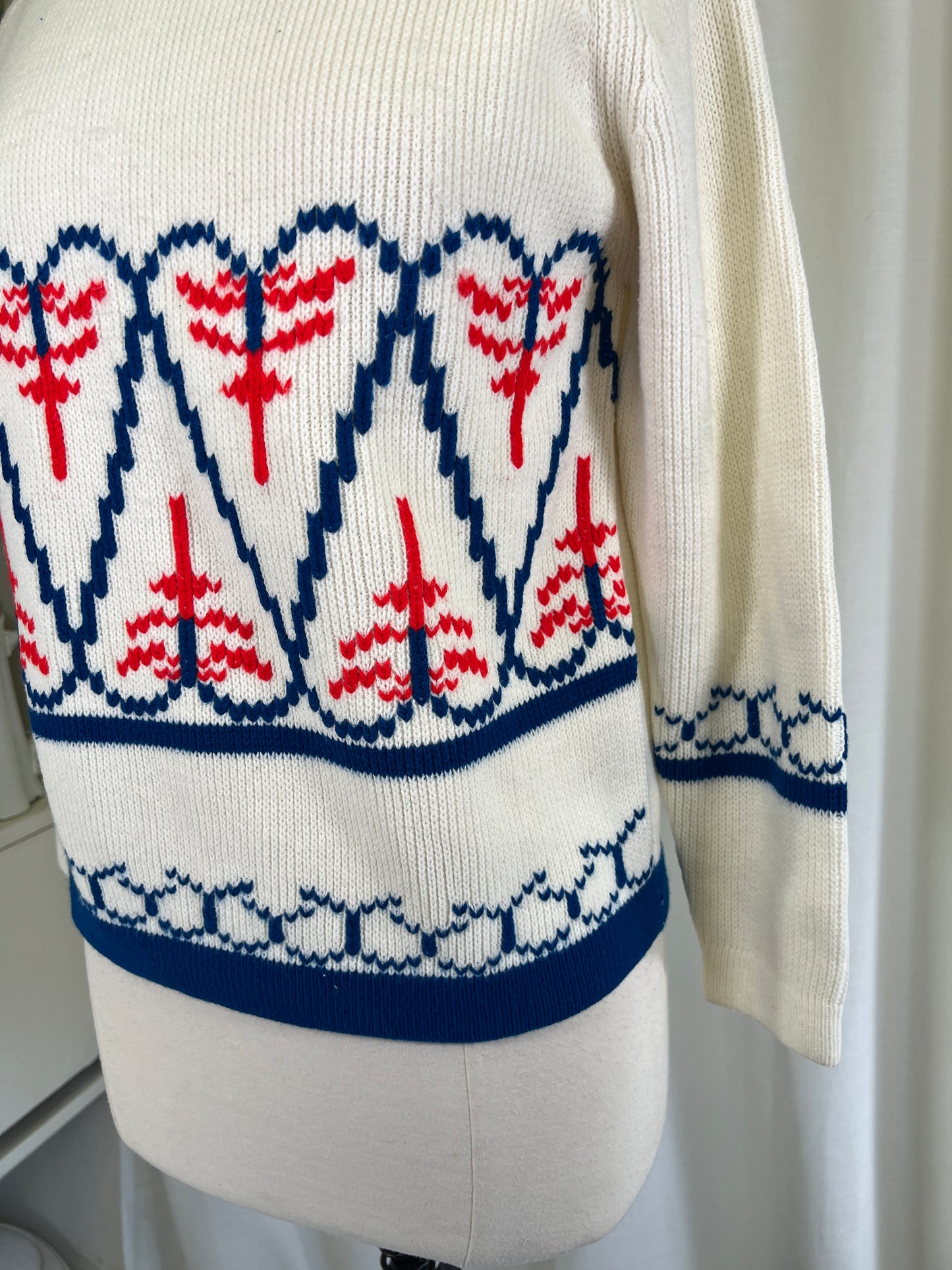 70s Red White and Blue Hearts Sweater