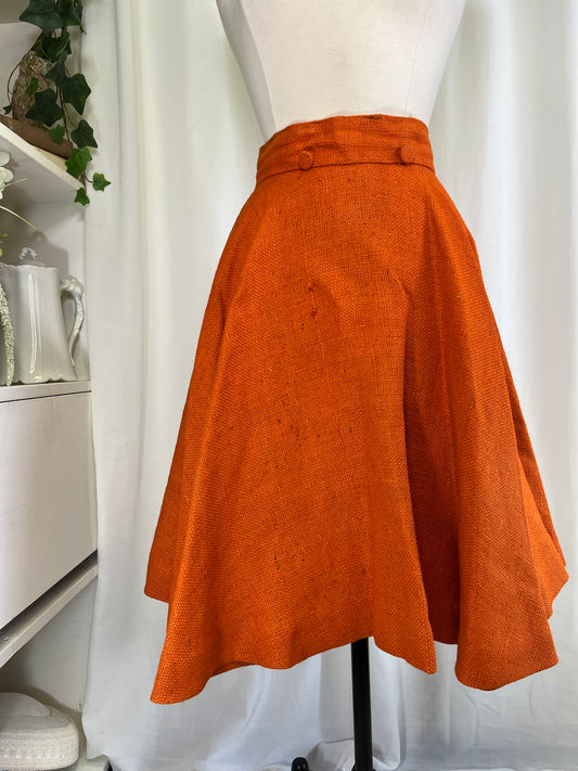 50s Orange Burlap Full Circle Skirt