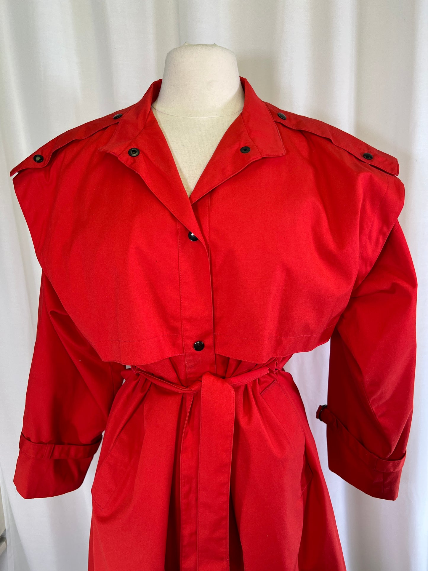 80s Cyclone Red Futuristic Button Up Trench Coat