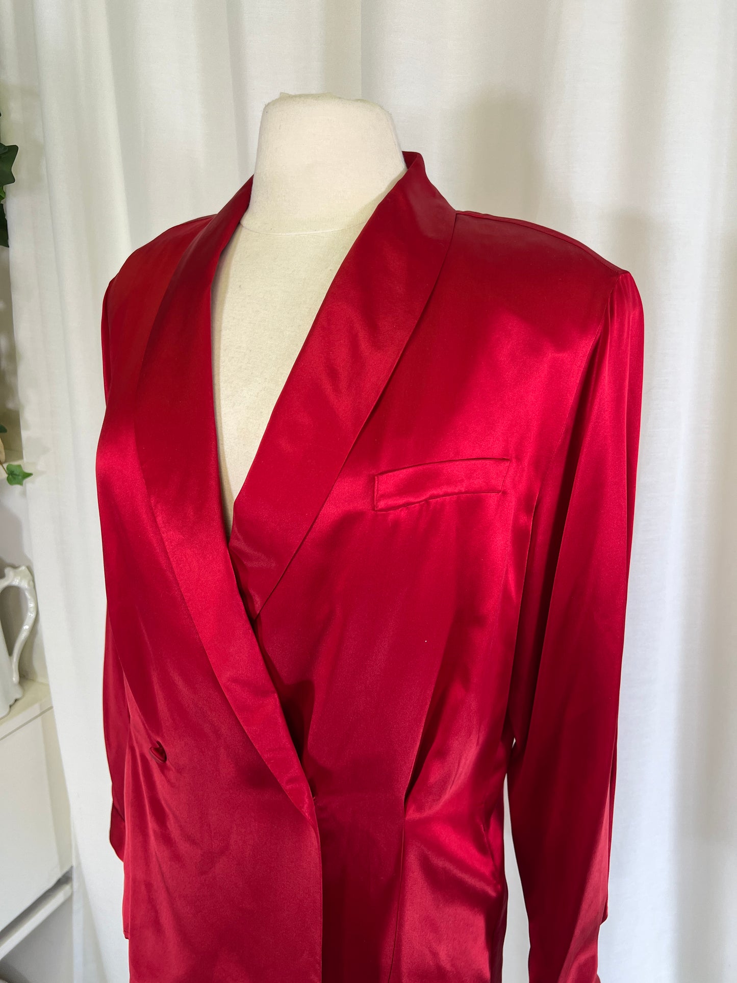 90s Anne Klein II Red Silk Double Breasted Blouse Jacket Blazer