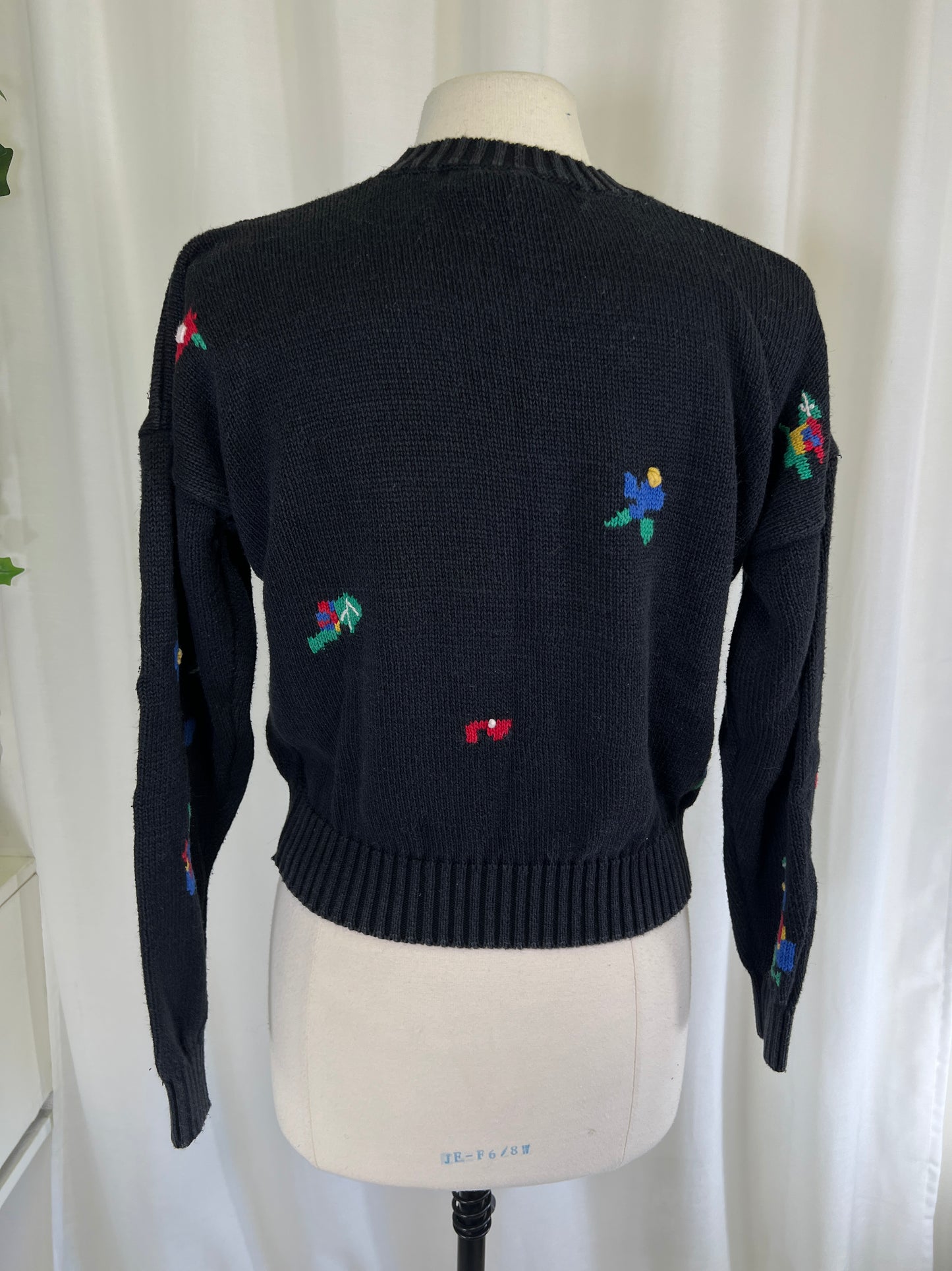 90s Chaus Petites Black Floral Sweater