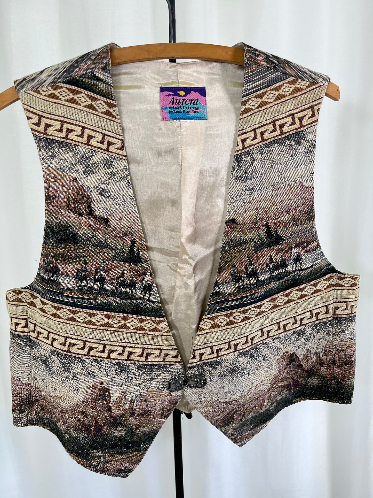 90s Aurora Western Scene Tapestry Vest Waistcoat