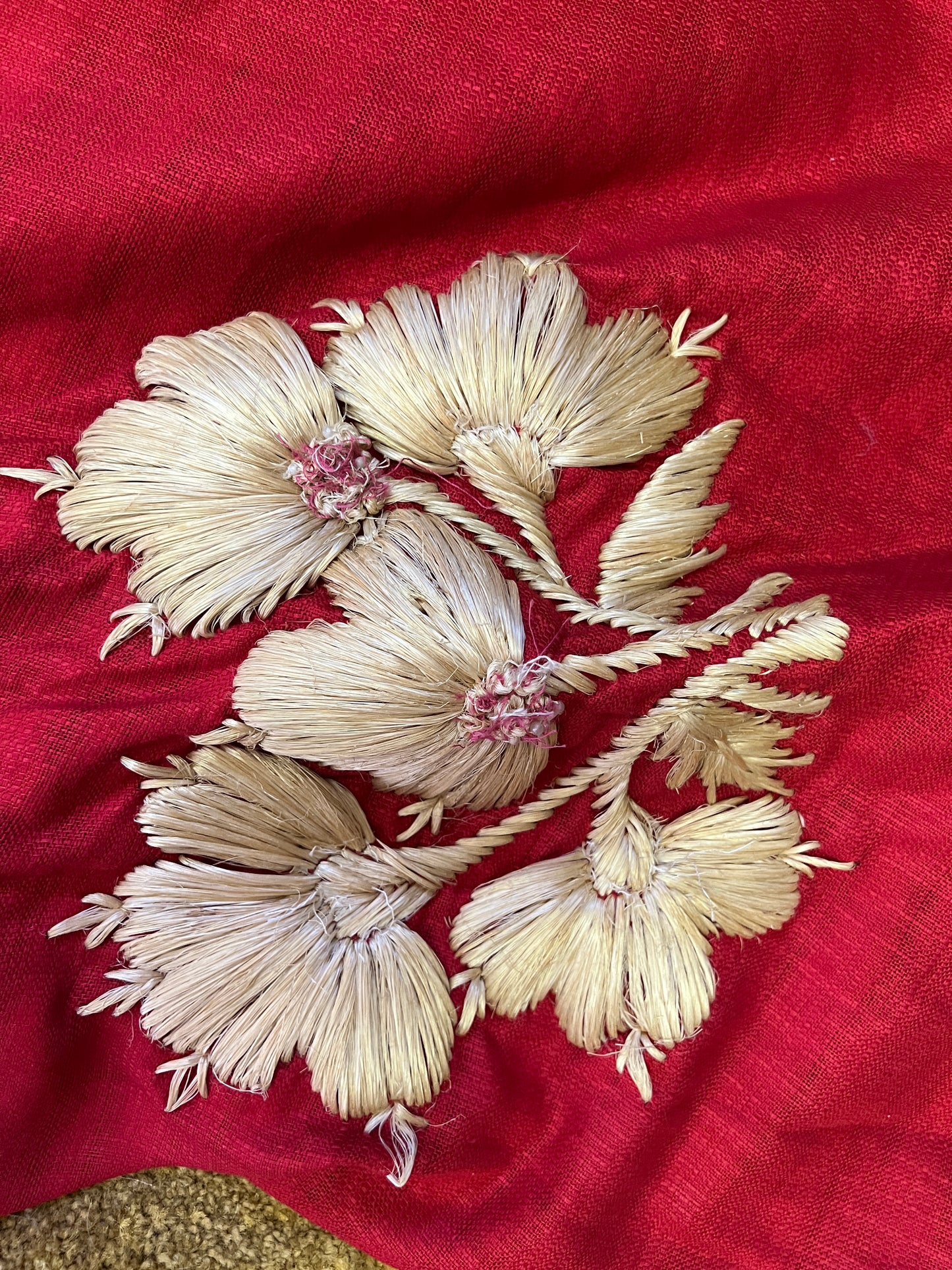 50s Red Mexican Souvenir Raffia Floral Embroidered Circle Skirt