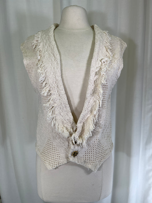 90s Fringed White Tapestry Vest