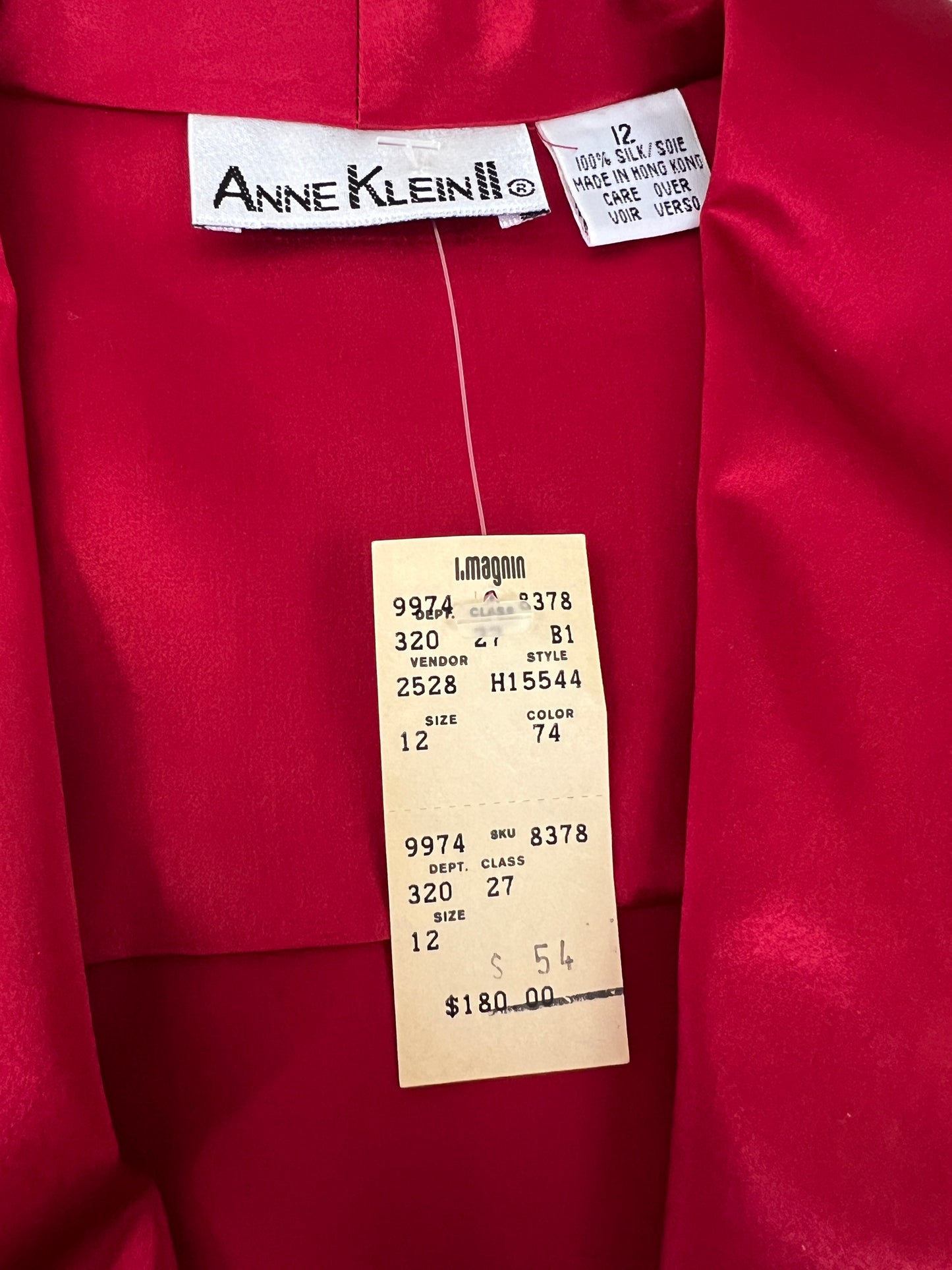 90s Anne Klein II Red Silk Double Breasted Blouse Jacket Blazer