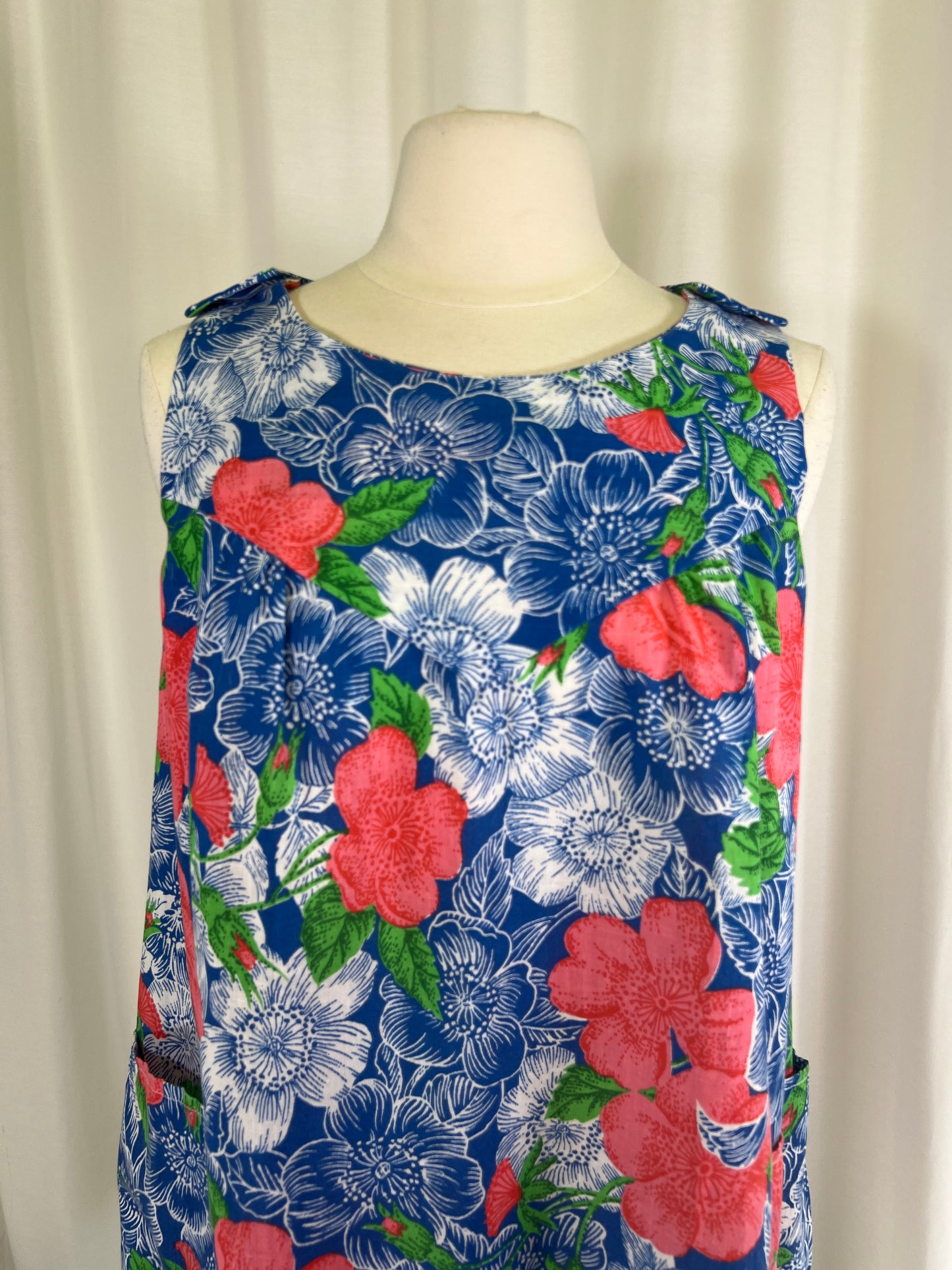 70s Blue and Pink Floral Mini House Dress