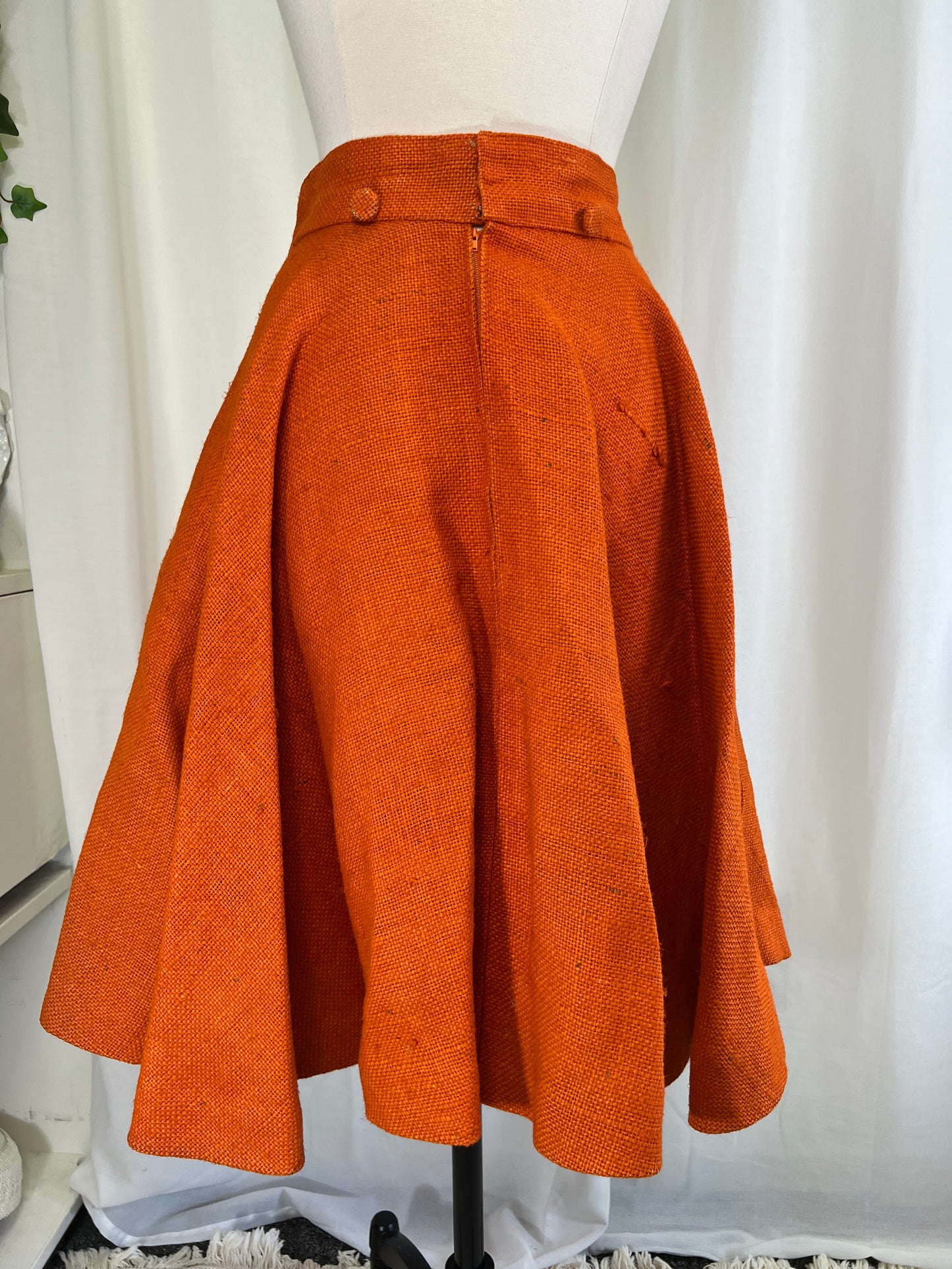 50s Orange Burlap Full Circle Skirt