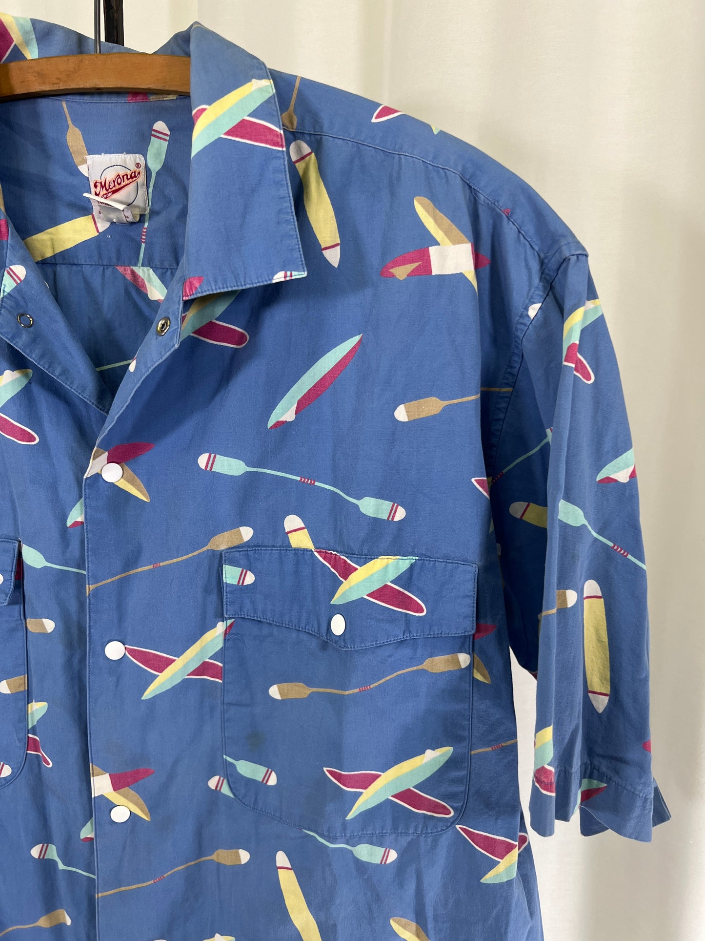 80s Merona Surfboards and Paddles Patterned Shirt