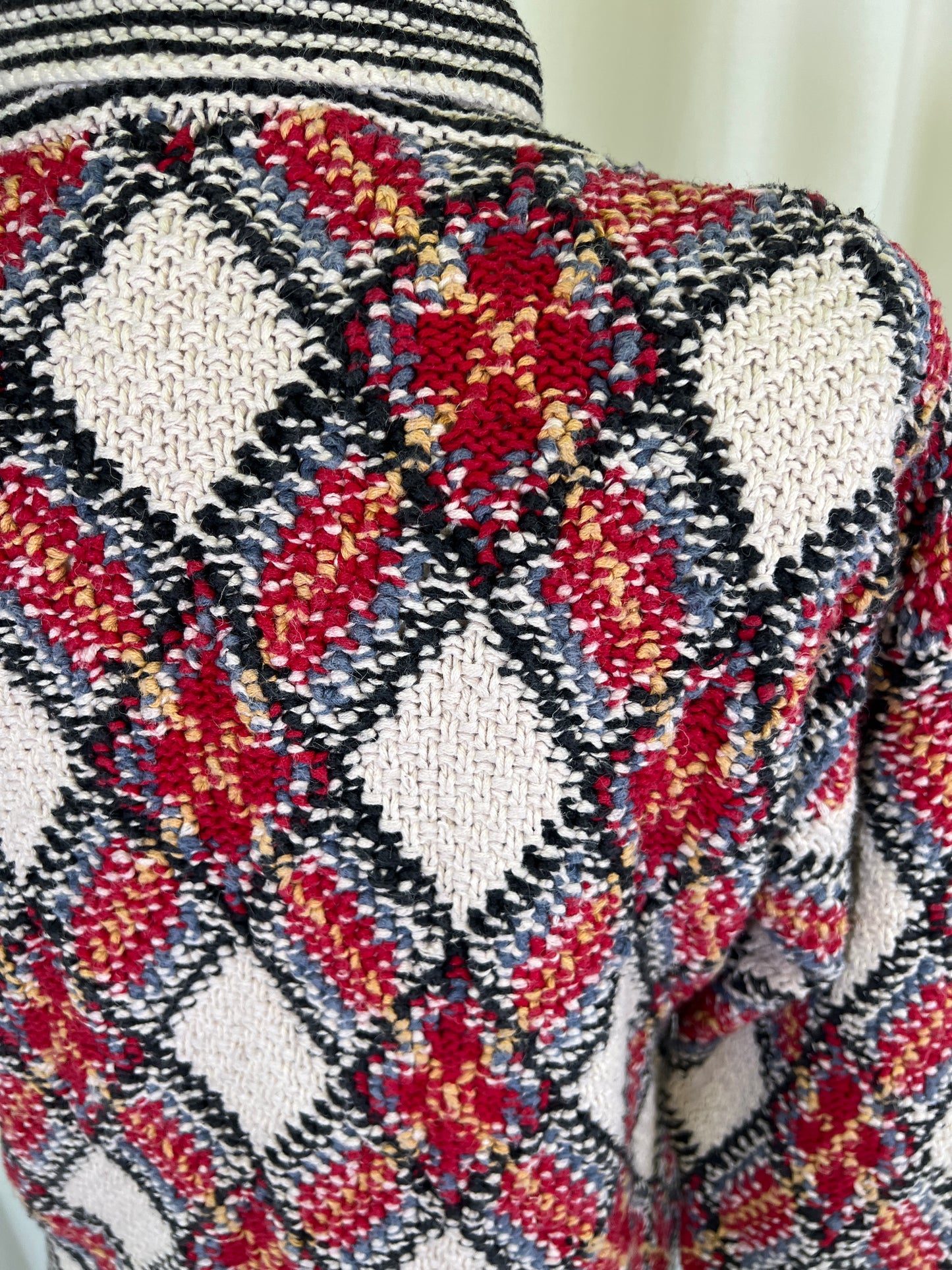 90s Express Tricot Raime Cotton Blend Red and Cream Diamond Print Sweater