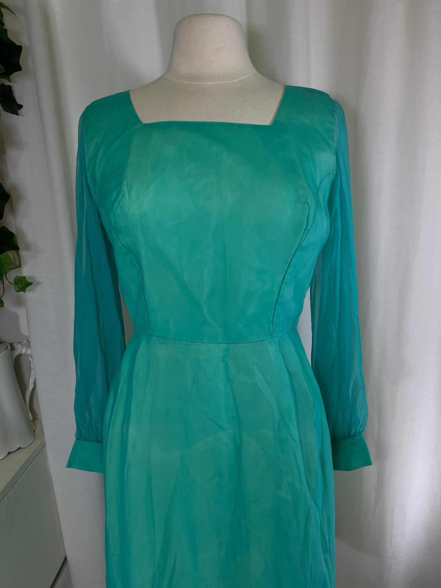 60s Aqua Sheer Sleeved Mini Party Dress