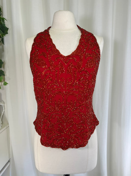 90s Y2K Red Beaded JKARA Tank Blouse