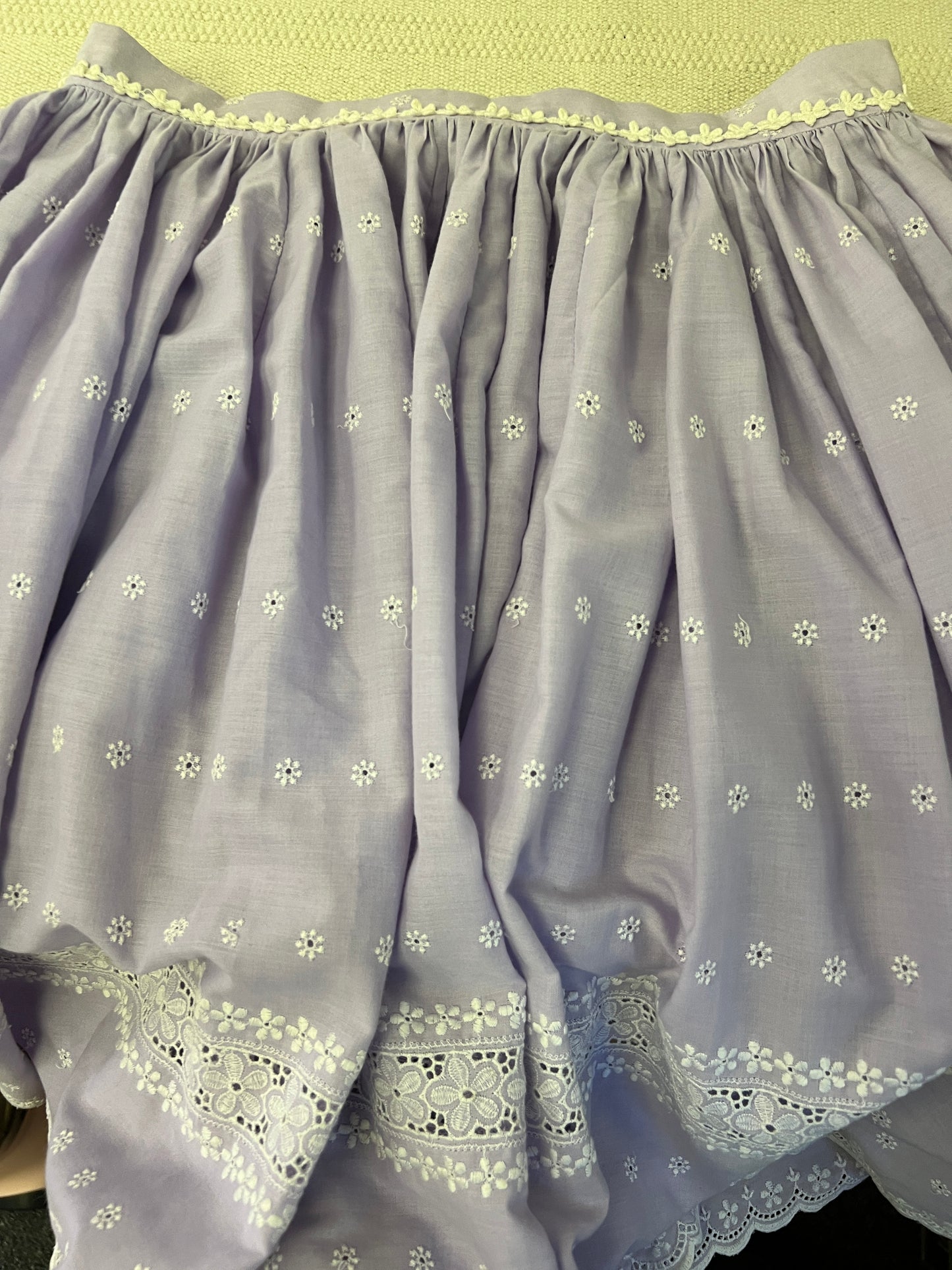 60s Lavender and White Florals Embroidered Circle Skirt