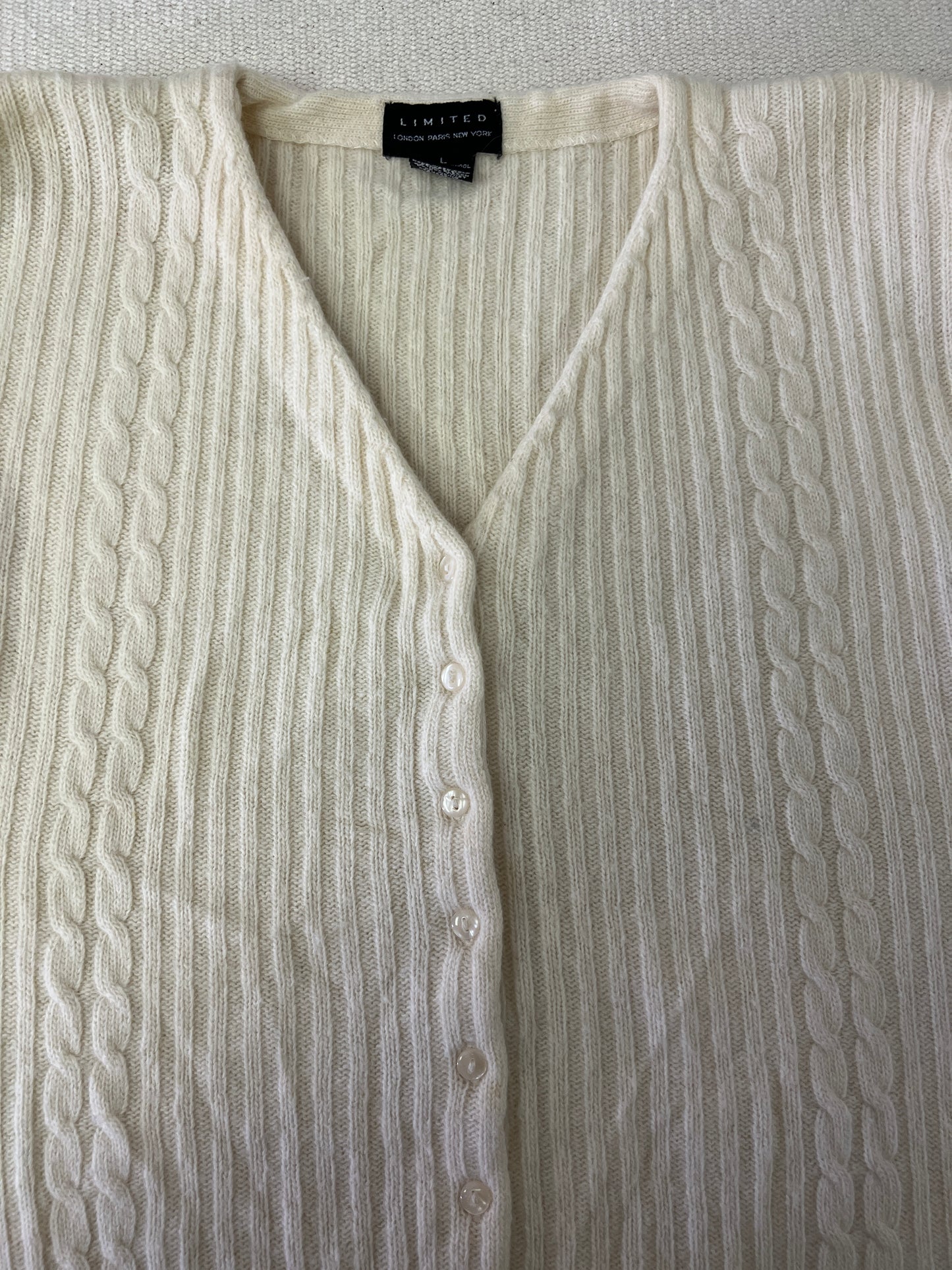 90s The Limited Cream Cable Knit Wool Cardigan Sweater