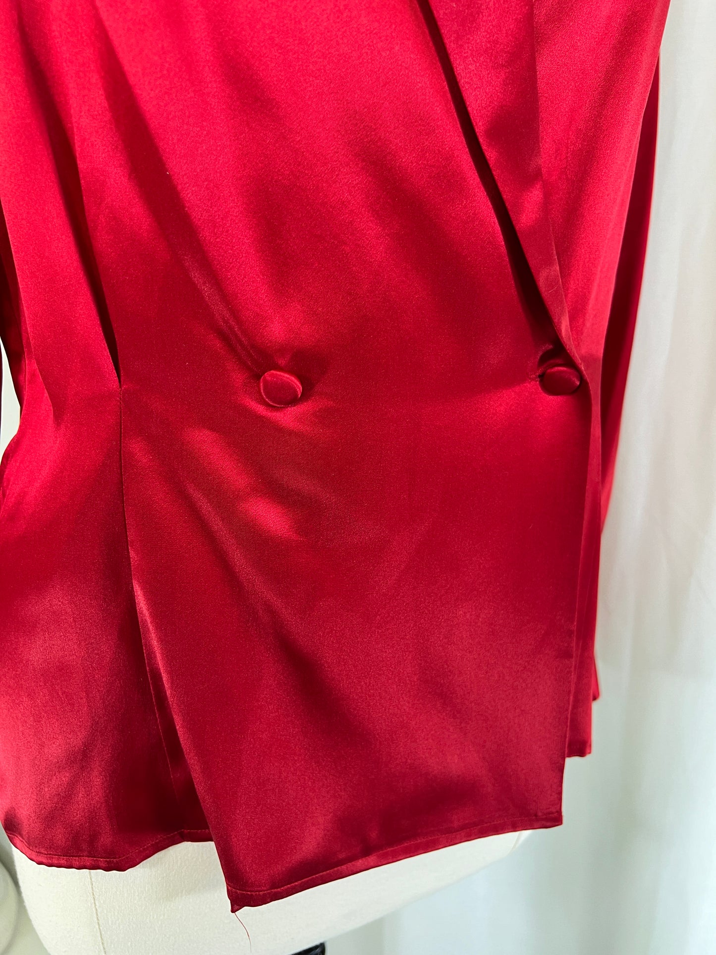 90s Anne Klein II Red Silk Double Breasted Blouse Jacket Blazer