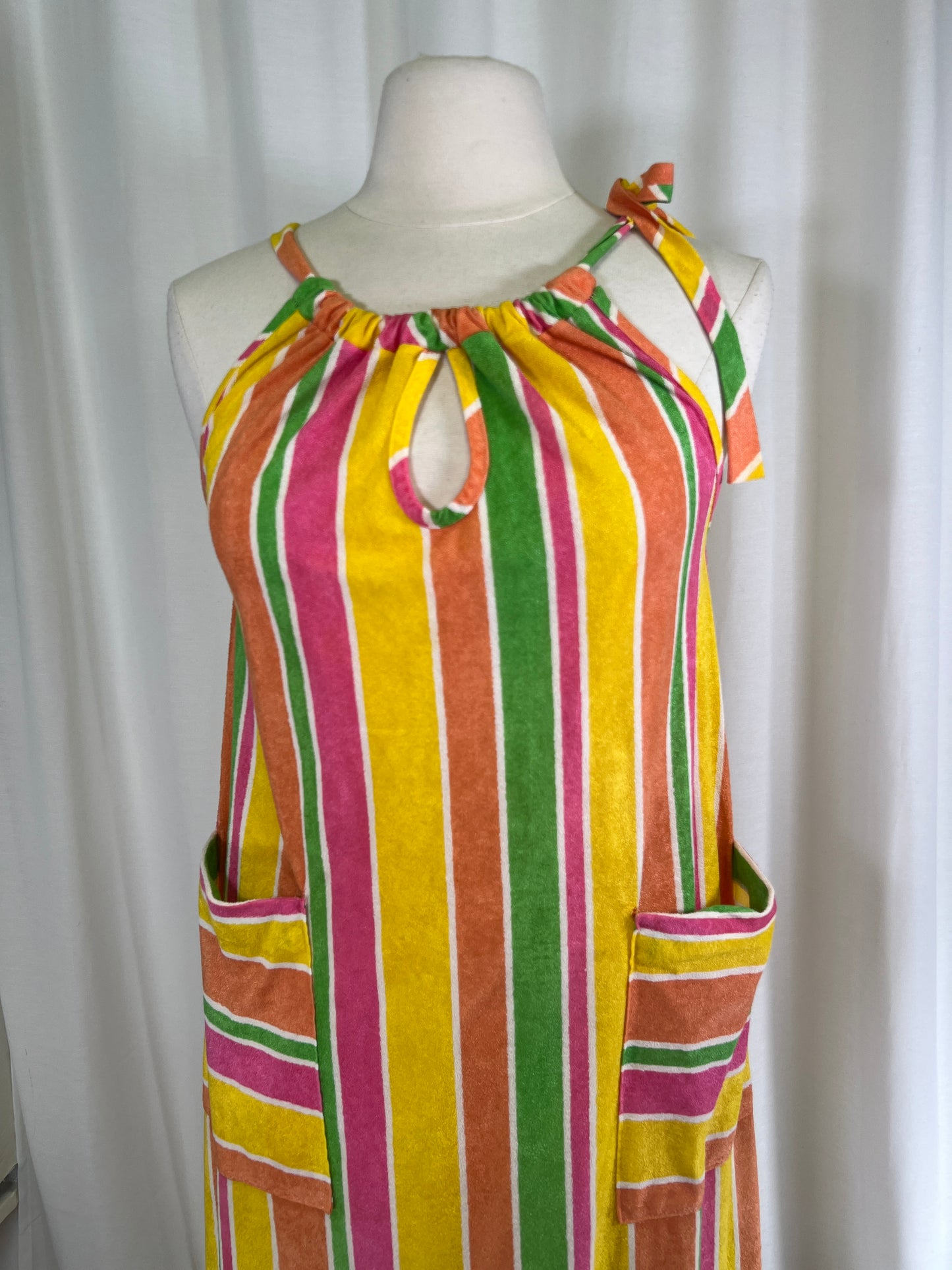 70s Terry Cloth Style Rainbow Candy Striped Maxi Dress