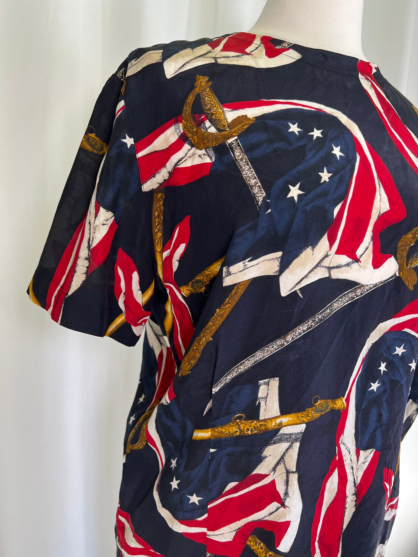 90s Jones New York Flag Print Silk Blouse