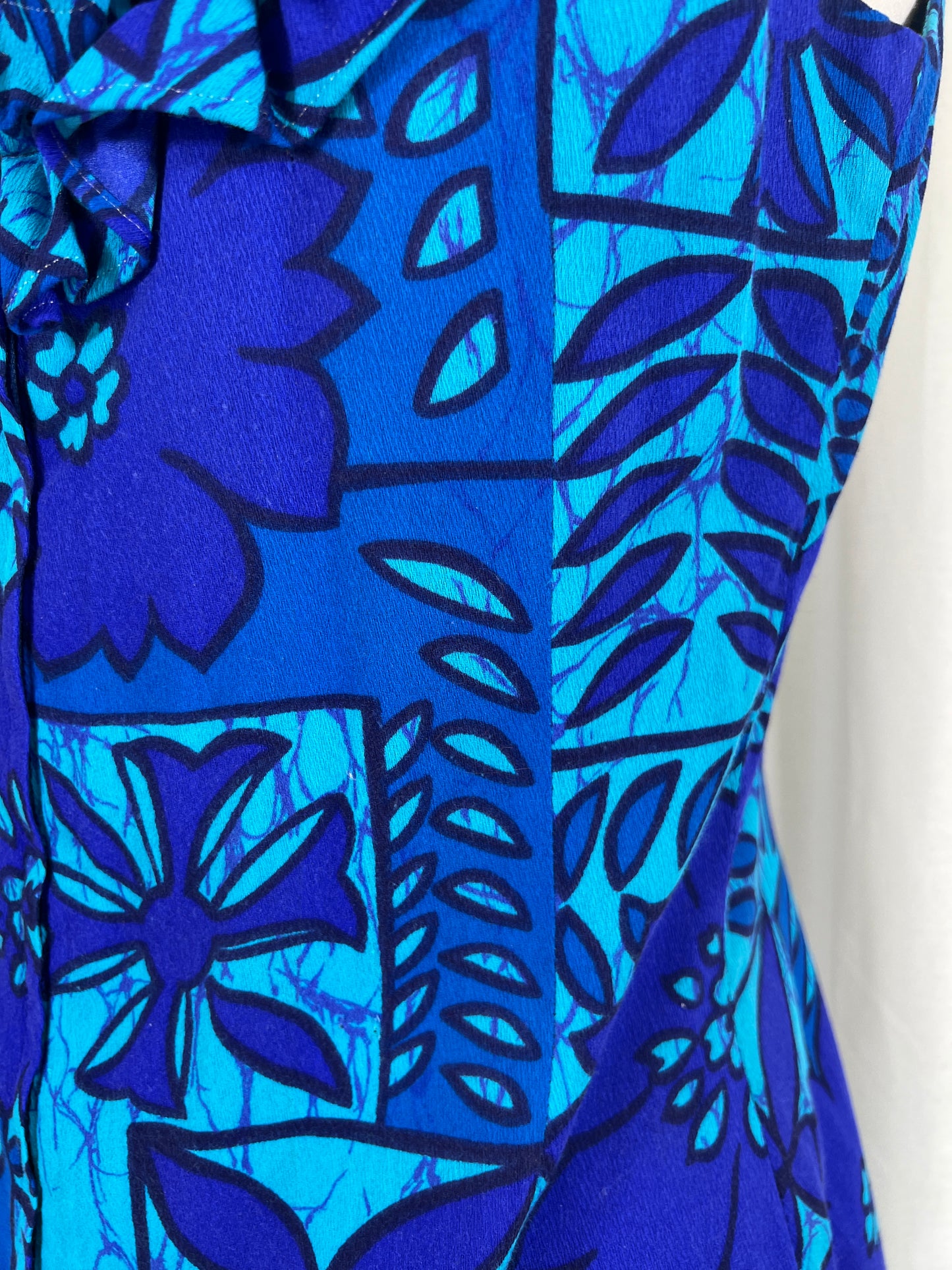 60s Blue Hawaiian Print Dress