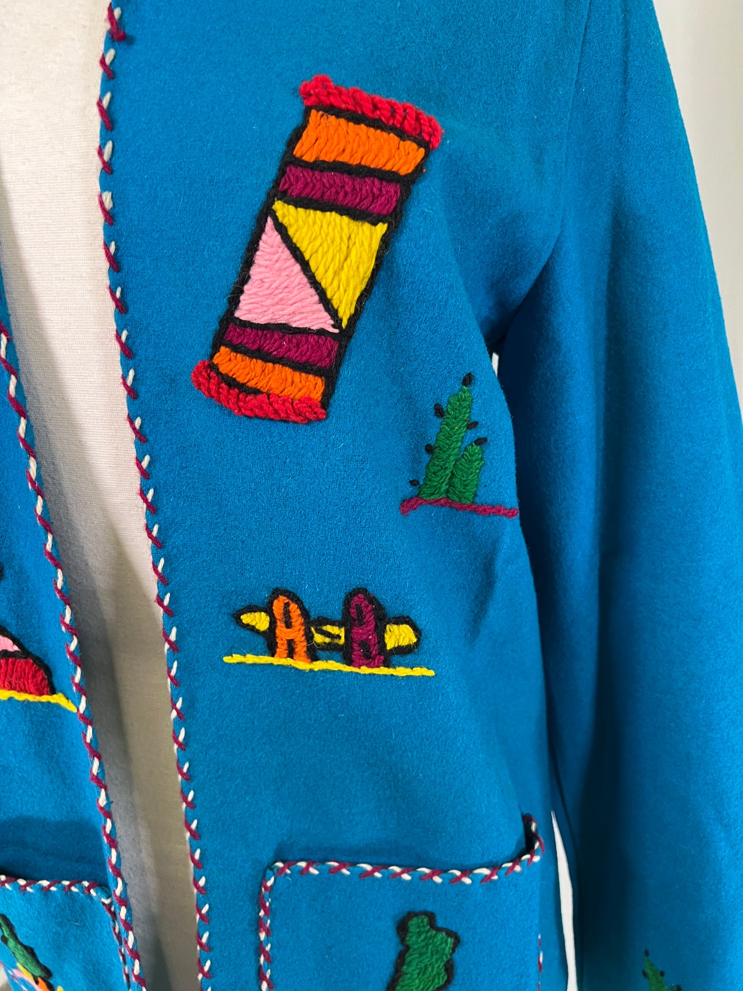 50s Blue Embroidered Amex Wool Mexican Souvenir Jacket