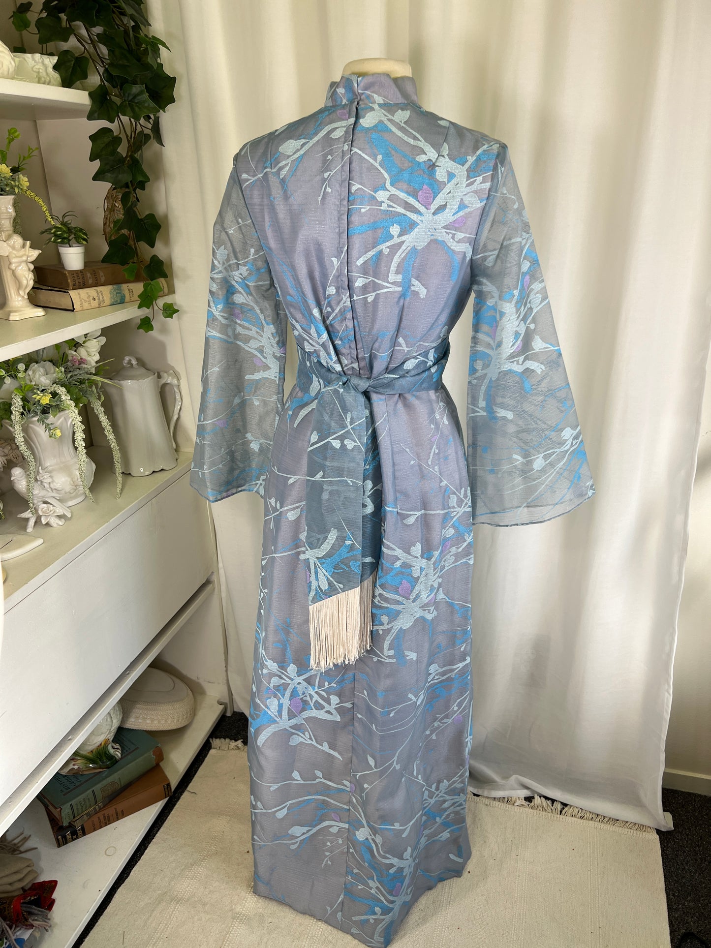 70s Alfred Shaheen Blue Abstract Kimono Dress