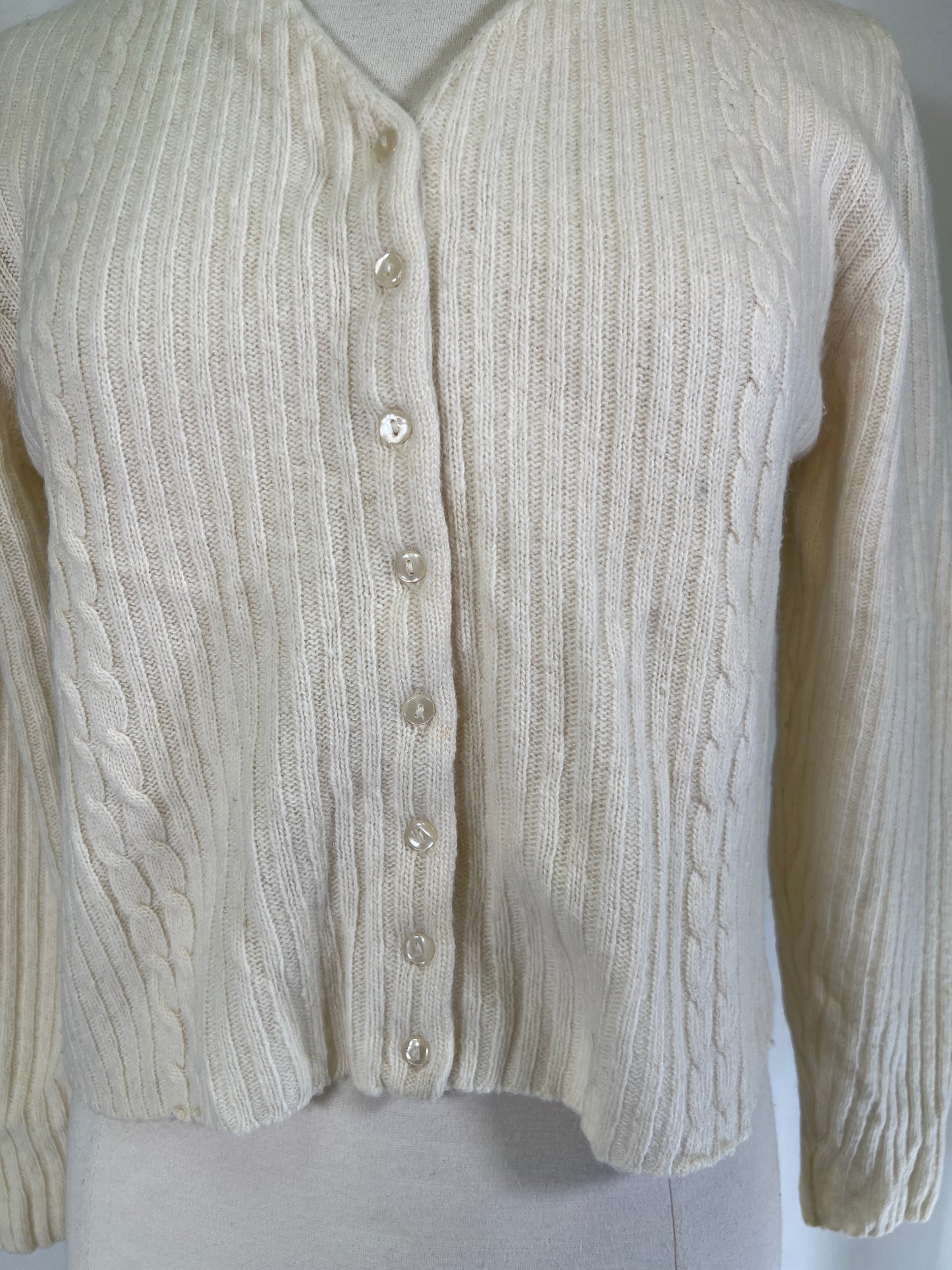 90s The Limited Cream Cable Knit Wool Cardigan Sweater