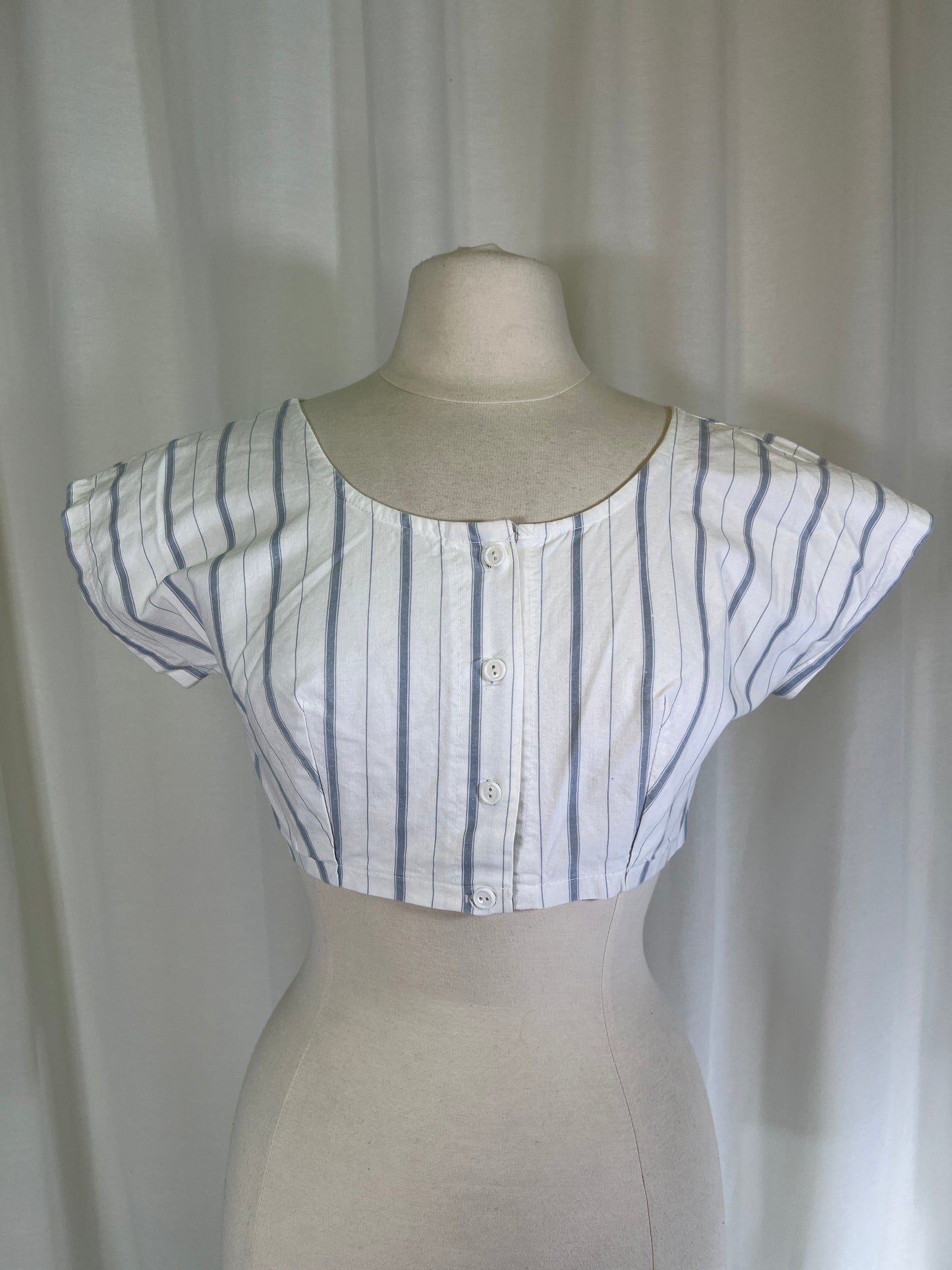 80s Blue and White Striped Crop Top