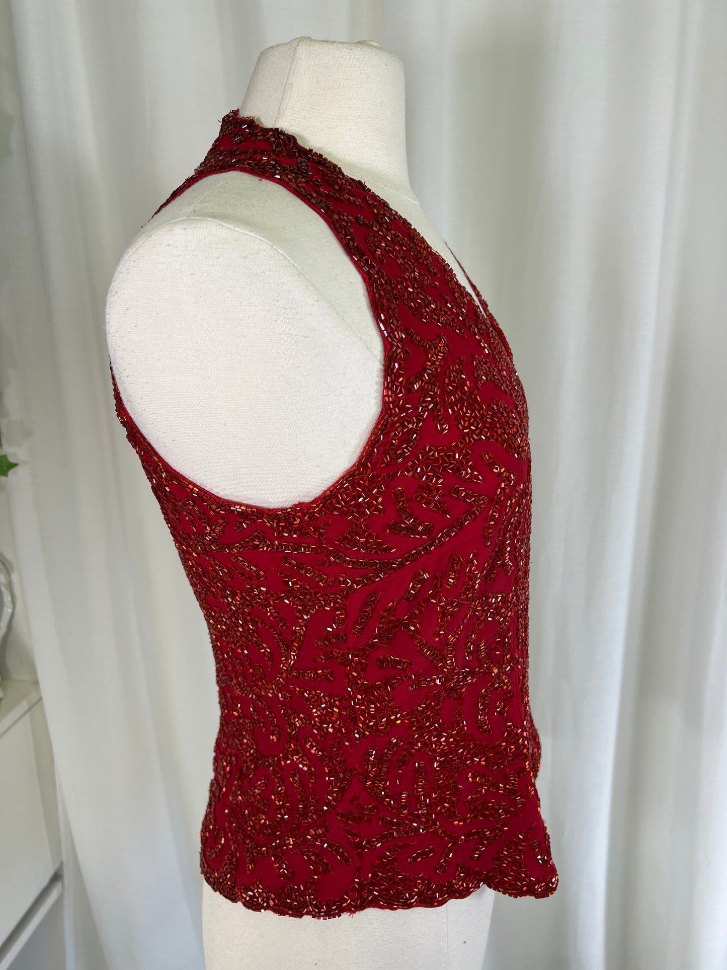 90s Y2K Red Beaded JKARA Tank Blouse