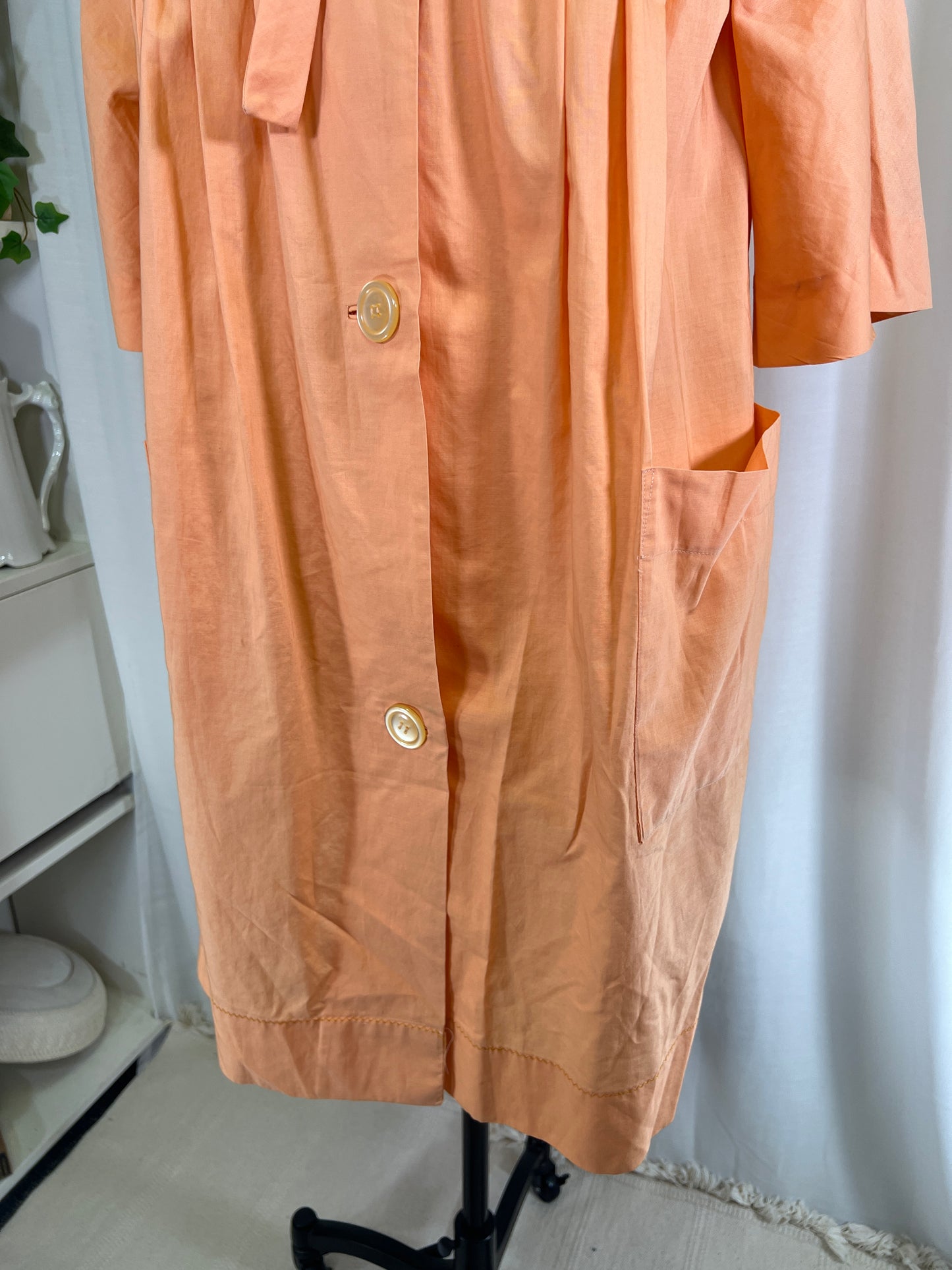 60s Leslie Palmer Peach Pussy Bow Smock Dress