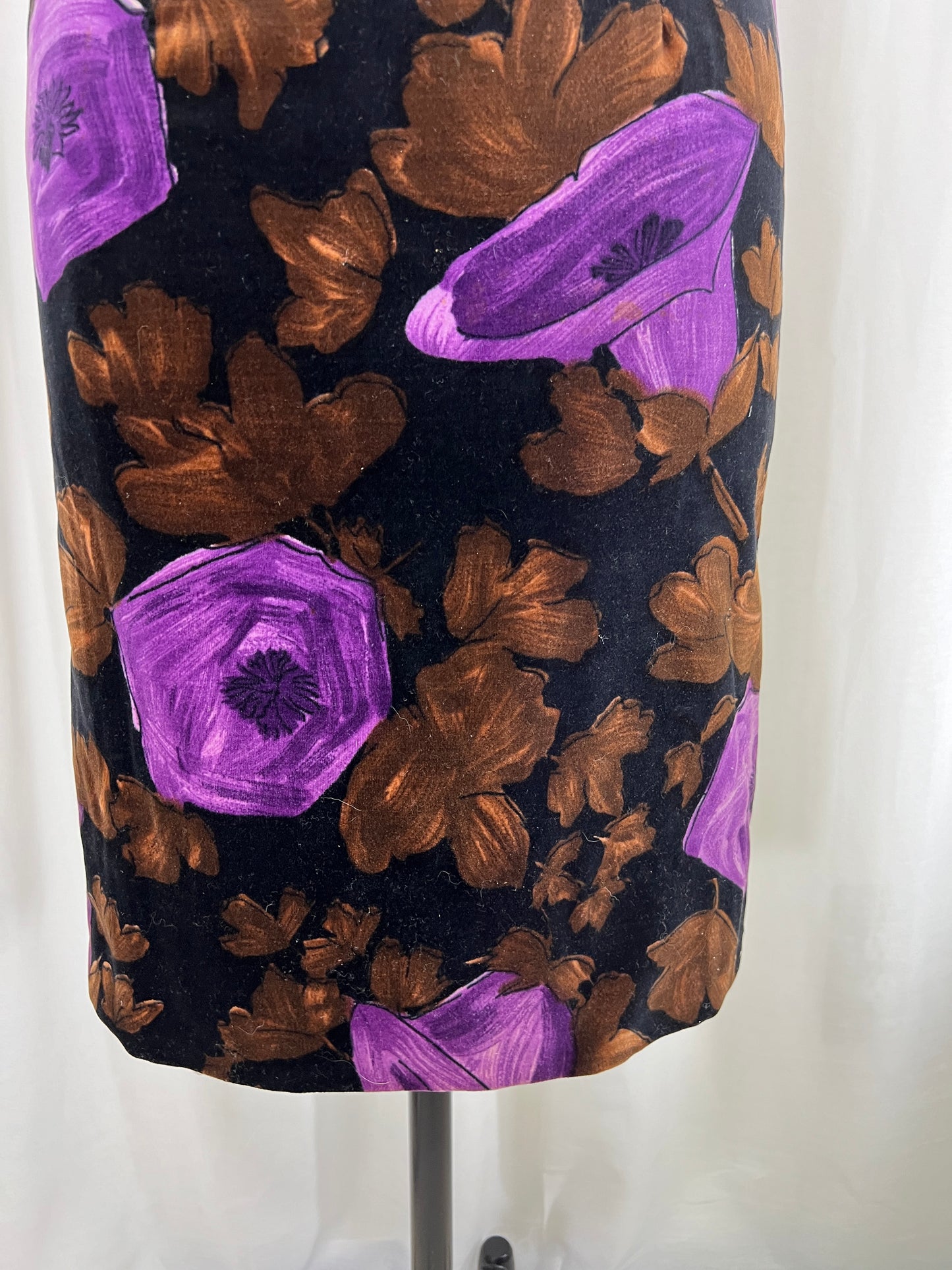 50s Velvet Purple Trumpet Flower Print Wiggle Dress