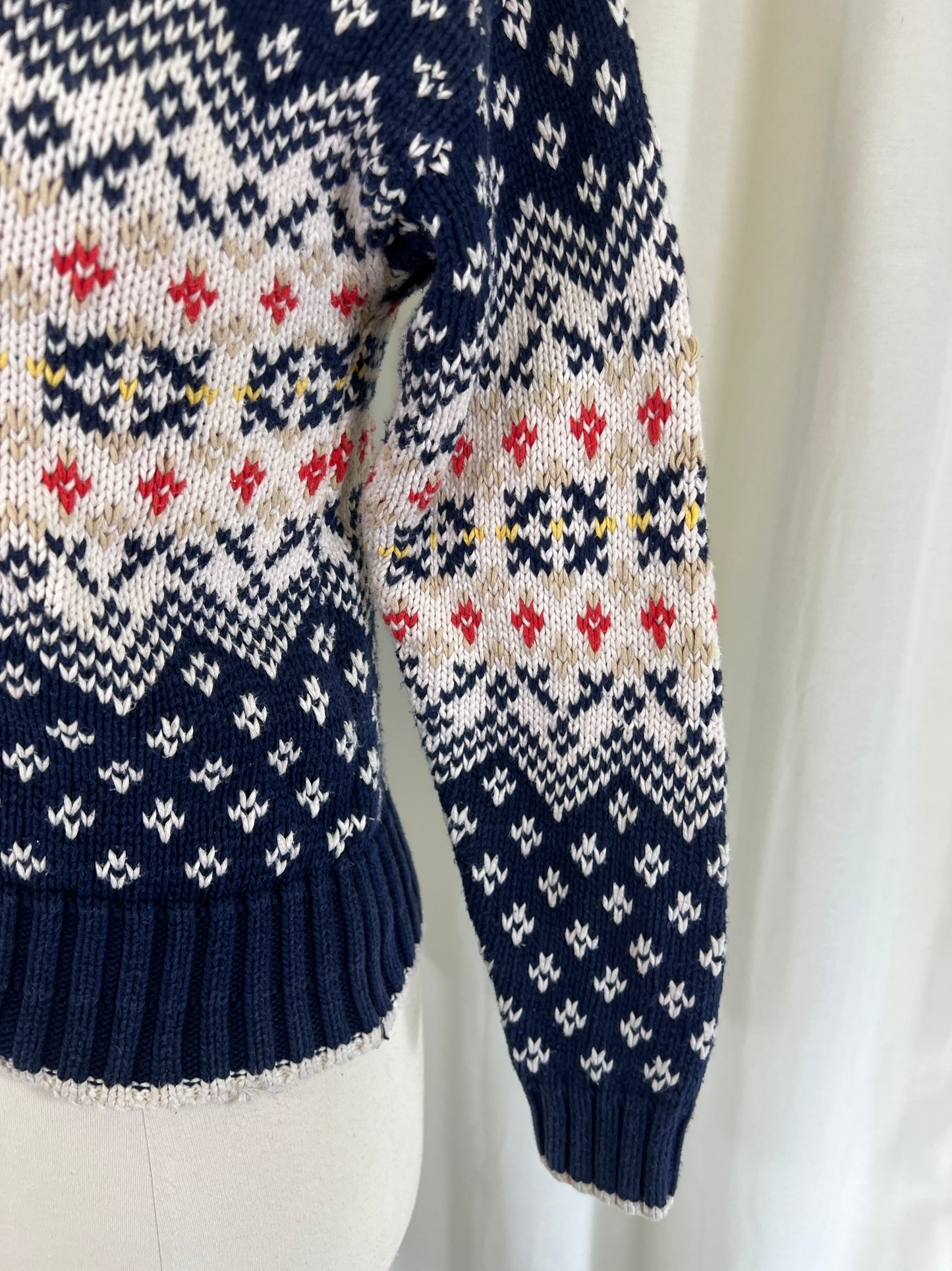 90s Liz Sport Blue Nordic Patterned V-Neck Sweater