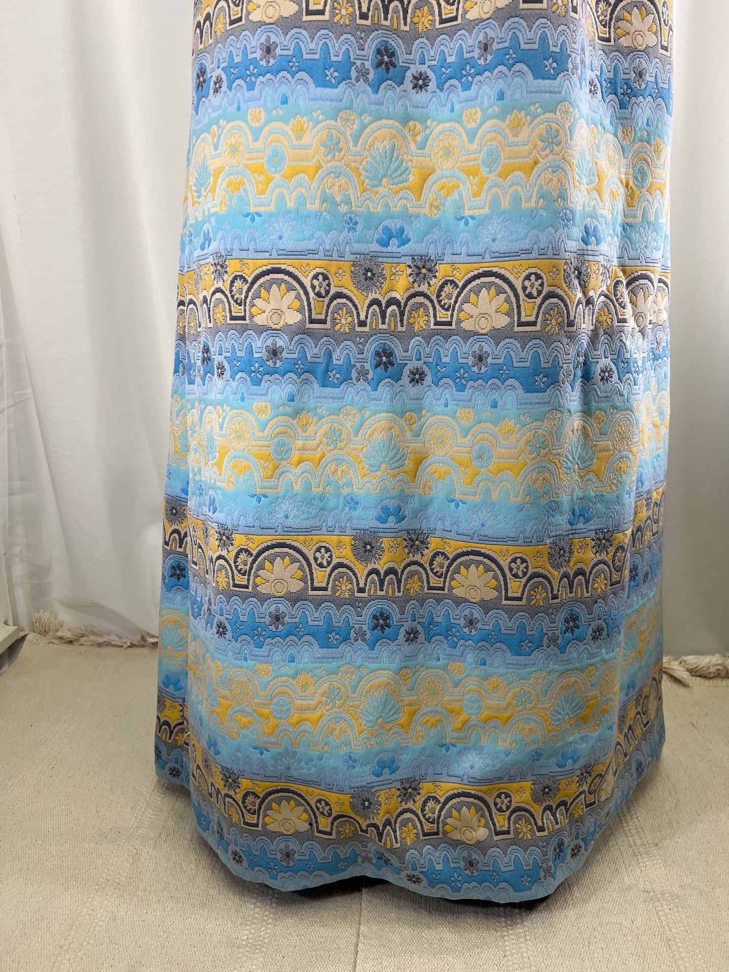 60s Blue and Yellow Abstract Sunny Floral Maxi Skirt