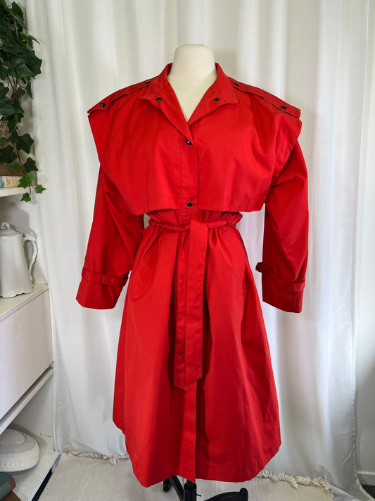 80s Cyclone Red Futuristic Button Up Trench Coat