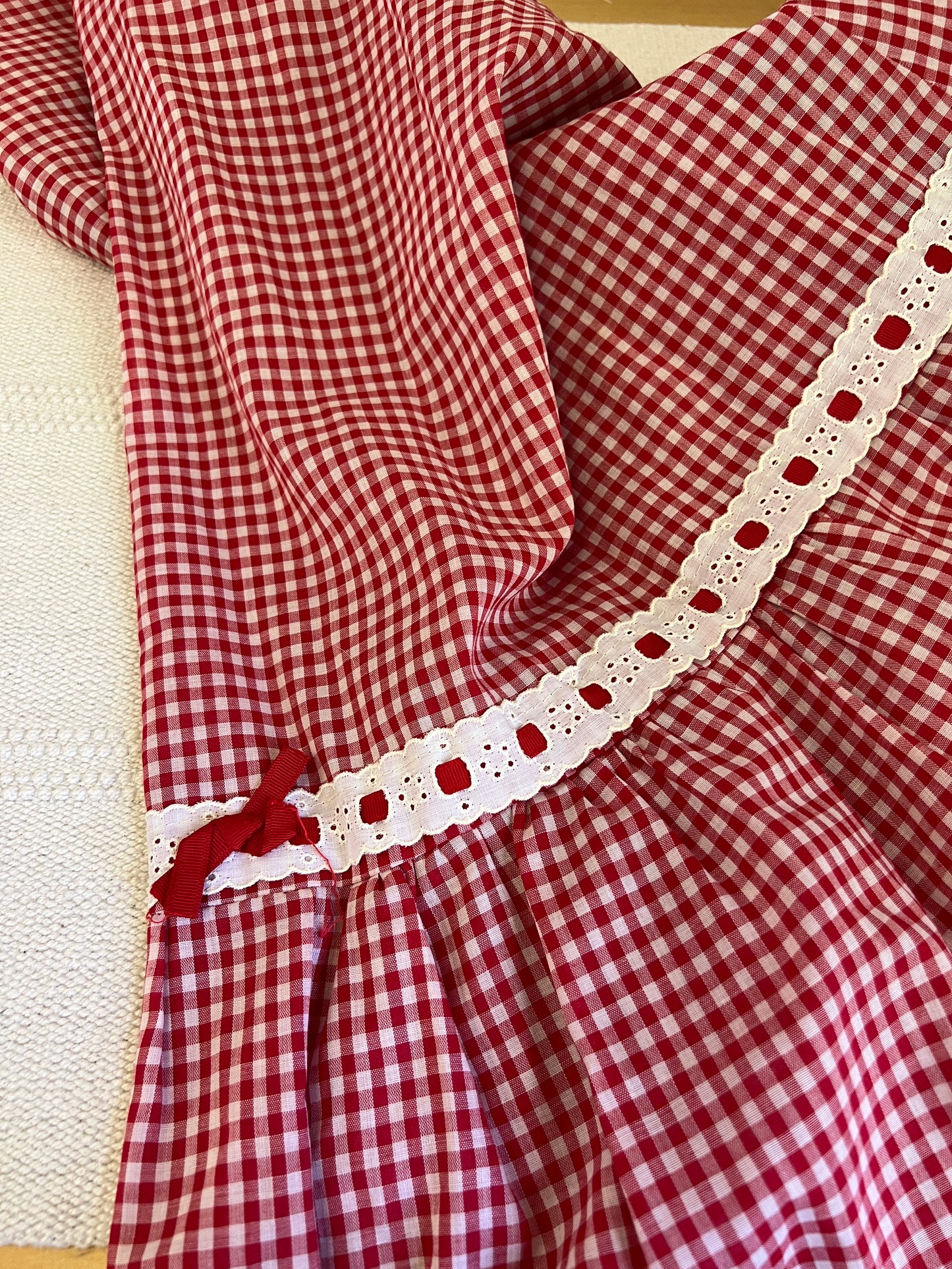 70s Red Gingham and Bows Maxi Skirt