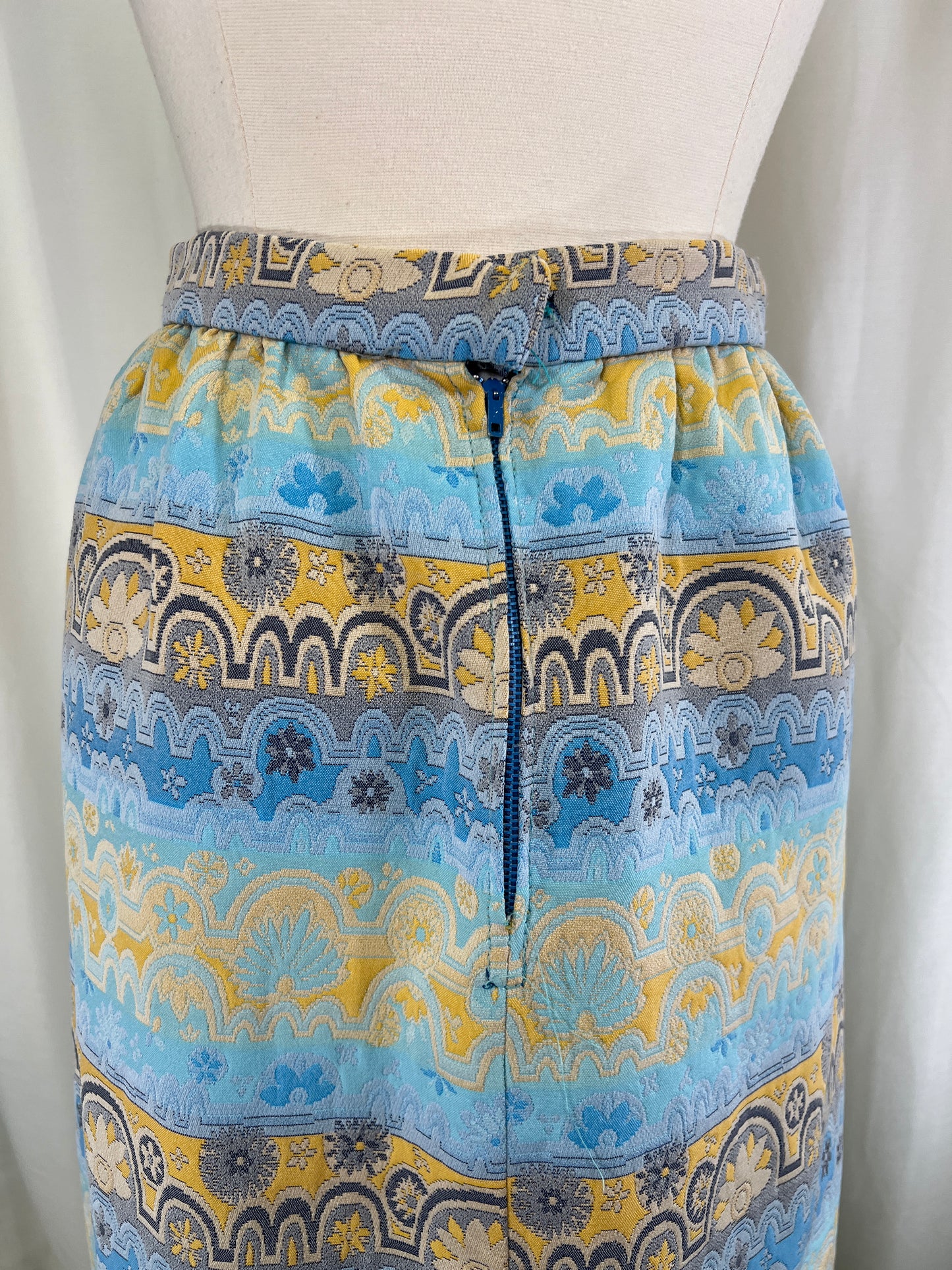 60s Blue and Yellow Abstract Sunny Floral Maxi Skirt