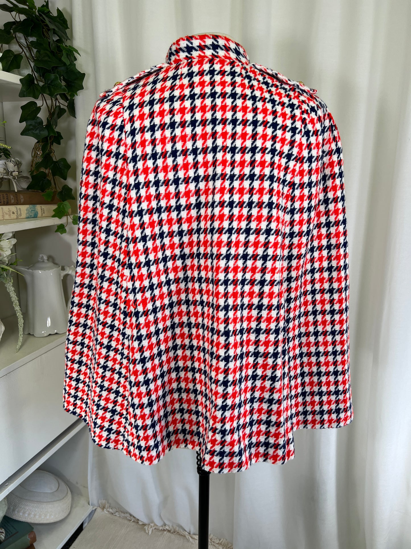 60s Red White and Blue Houndstooth Mod Cape