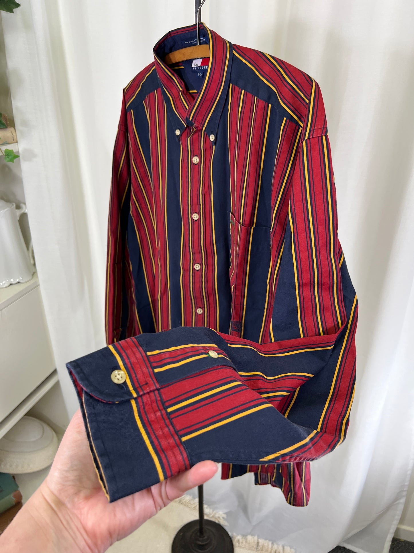 90s Tommy Hilfiger Red and Blue Striped Button Down Shirt