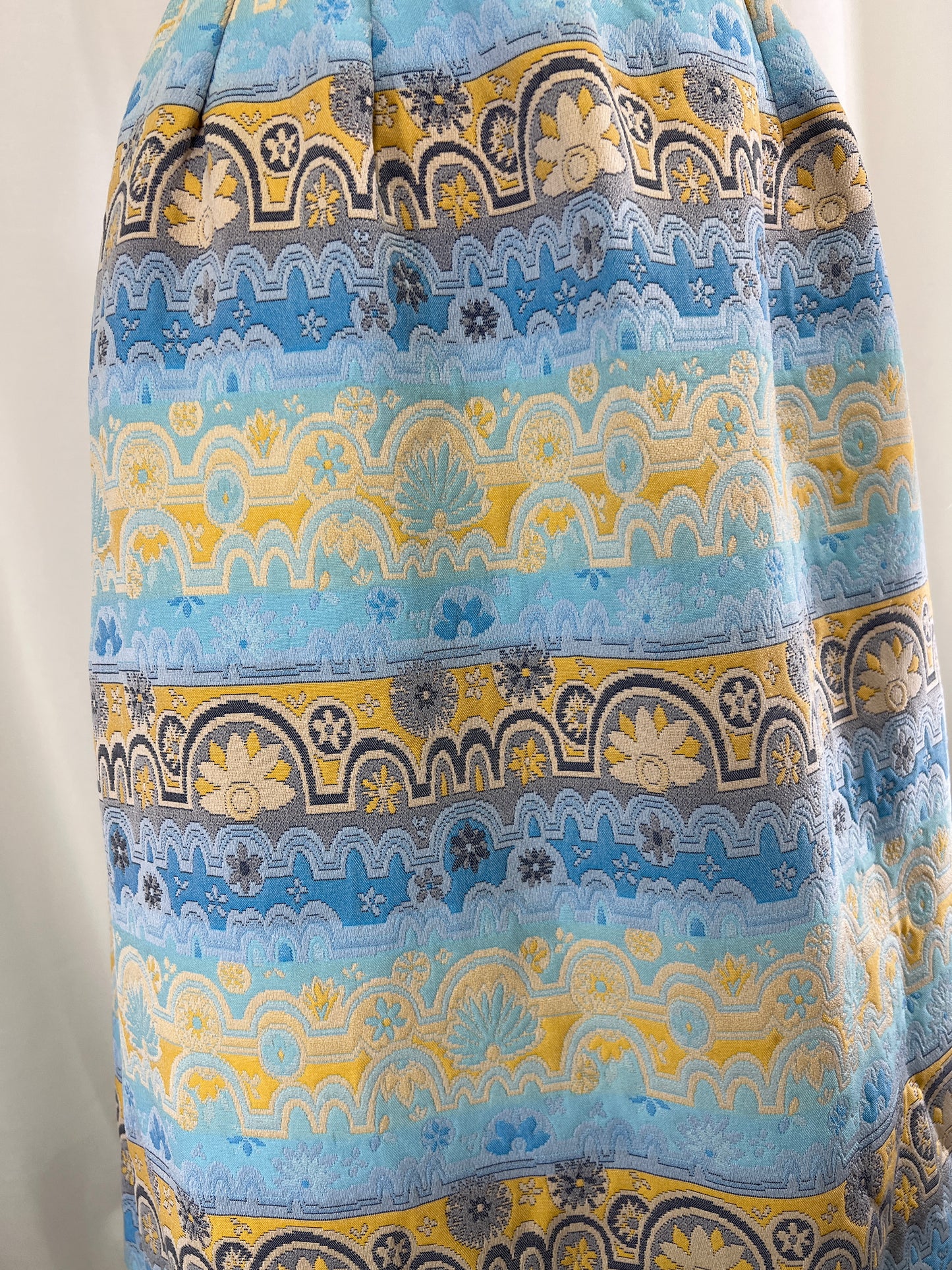 60s Blue and Yellow Abstract Sunny Floral Maxi Skirt