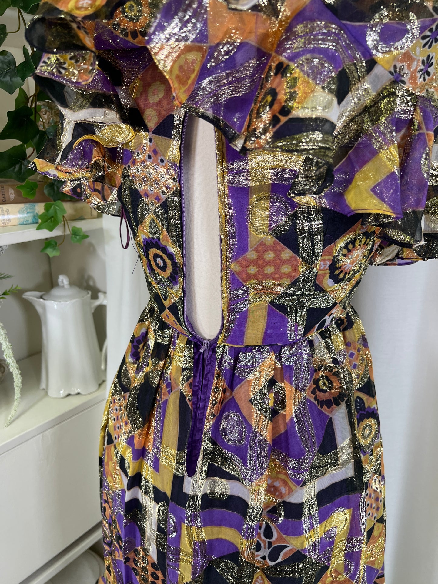 60's Malcom Starr Gold and Purple Psychedelic Lamé Mini Dress